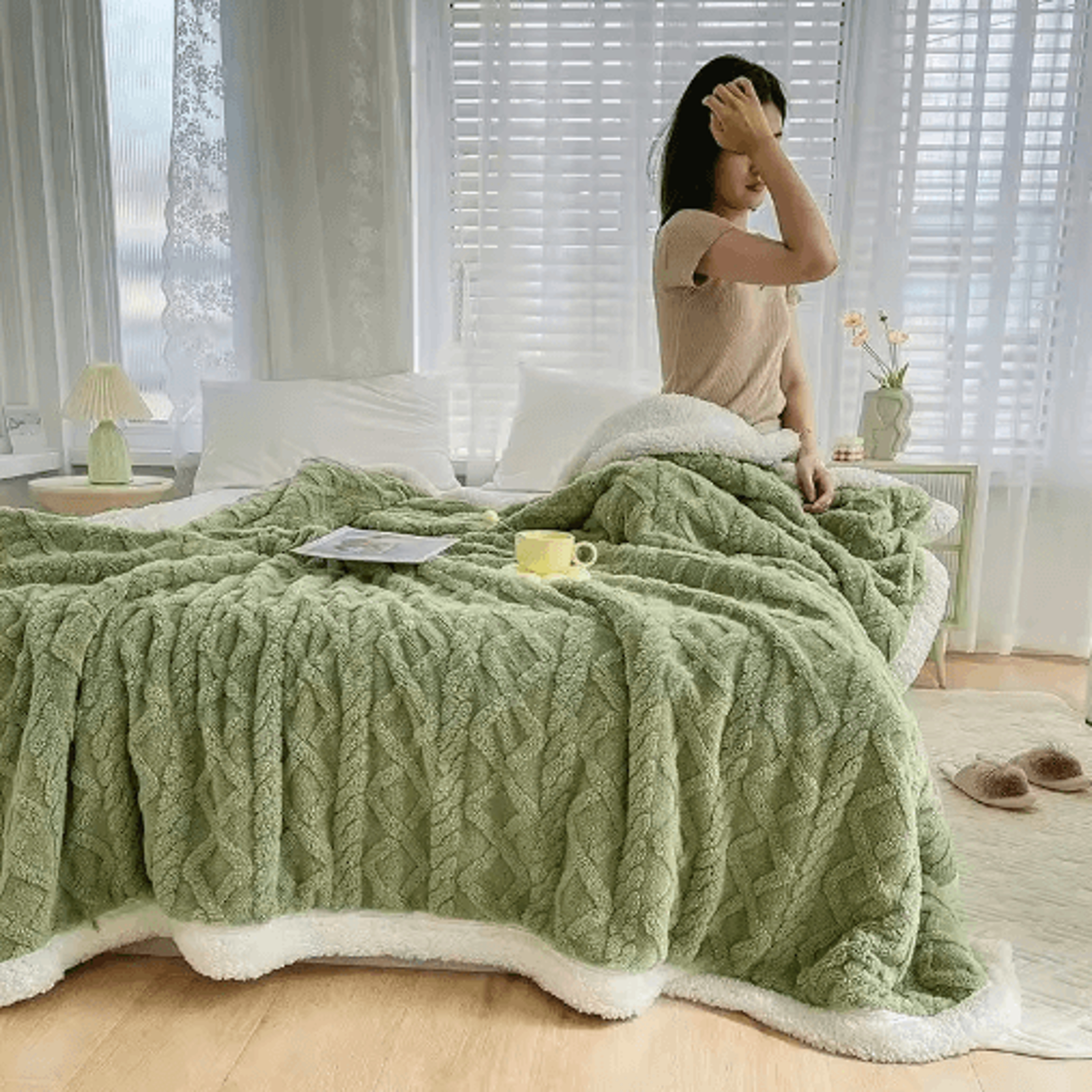 Lamb Wool DoubleSided Winter Blanket  Thick Microfiber Flannel Comforter 7
