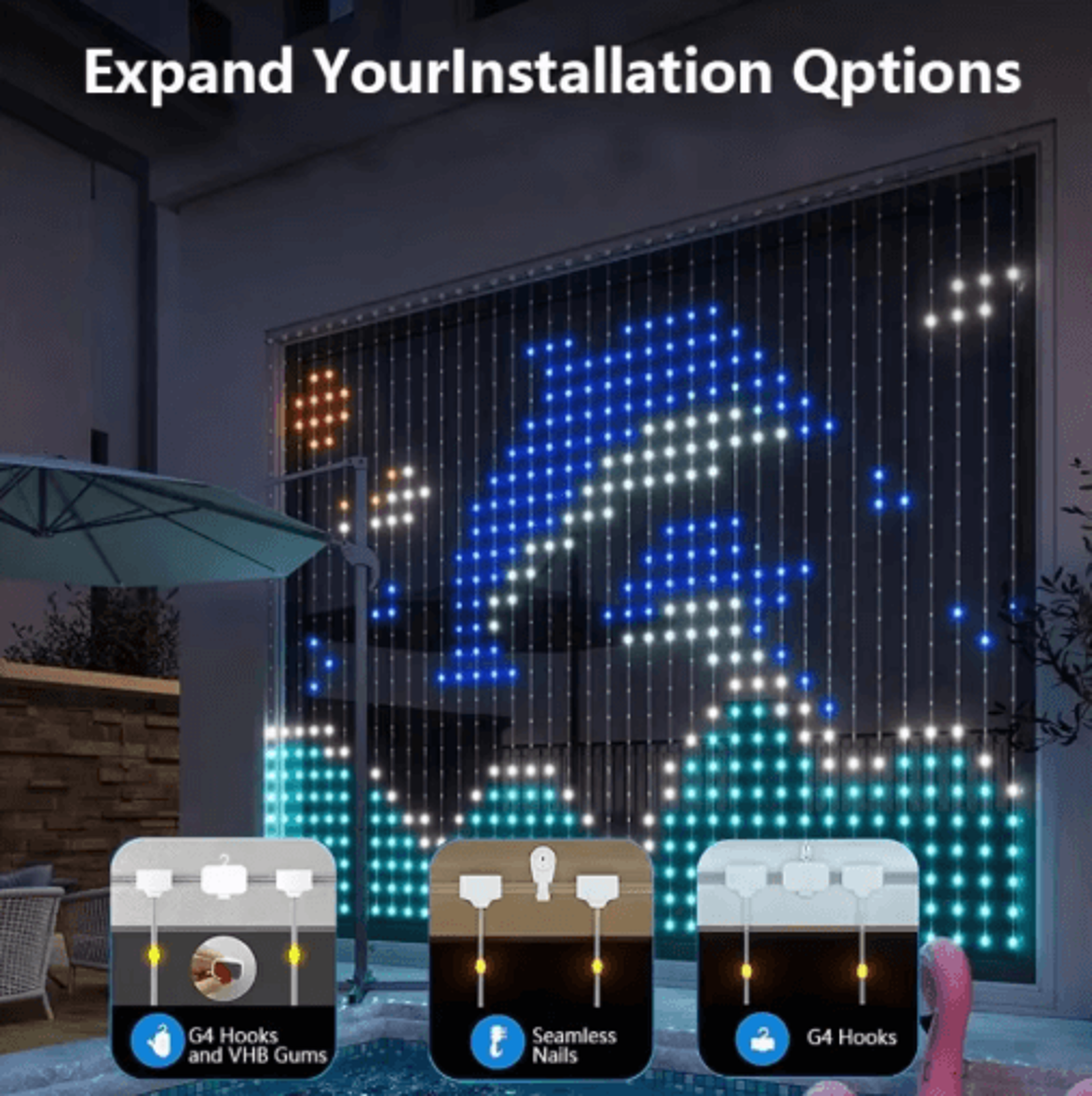 Smart Curtain String Lights  Waterproof DIY Pattern  Music Sync Backdrop 9