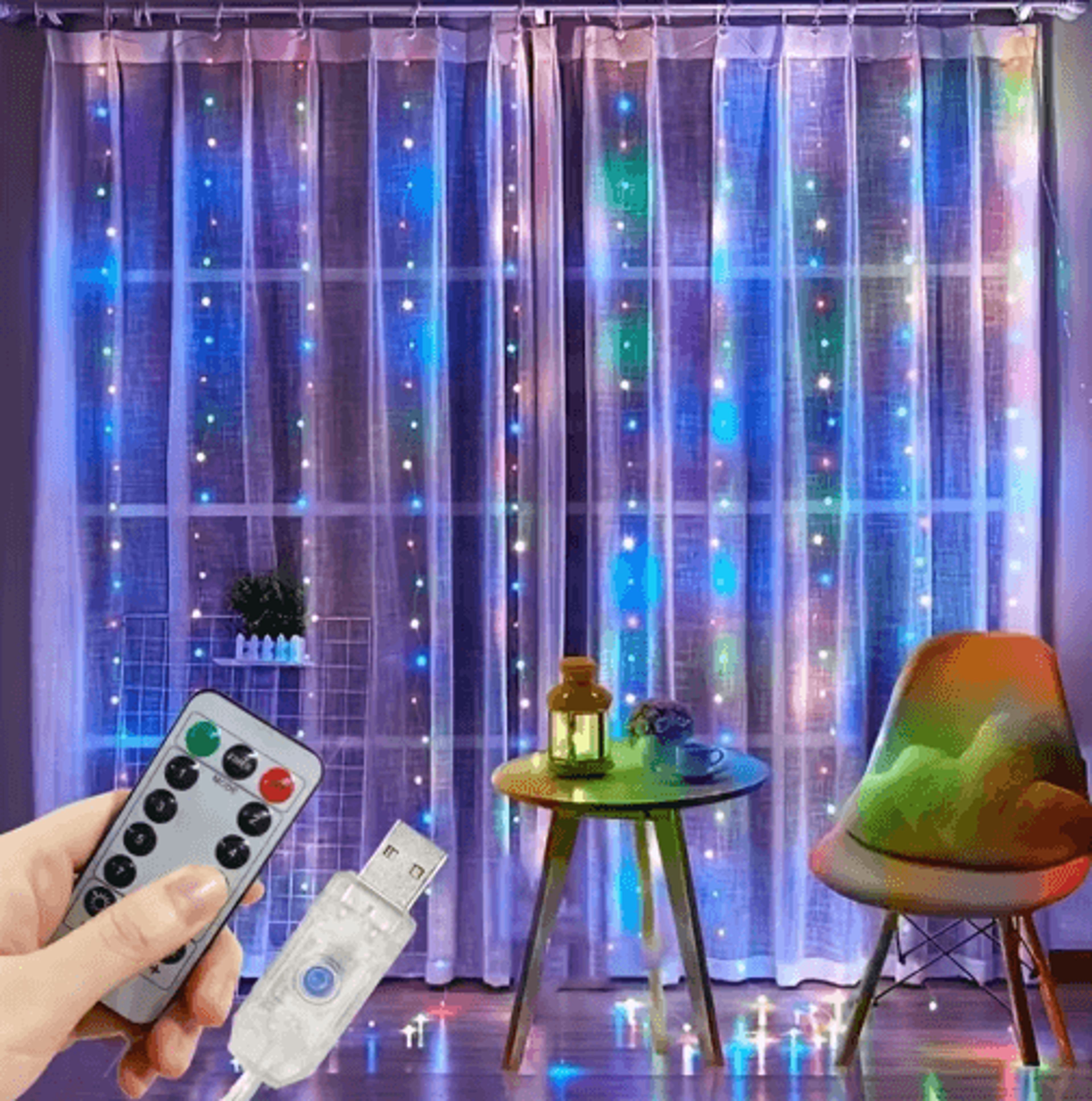 USB LED Curtain Fairy Lights  3M4M6M Remote Control String Lights 8
