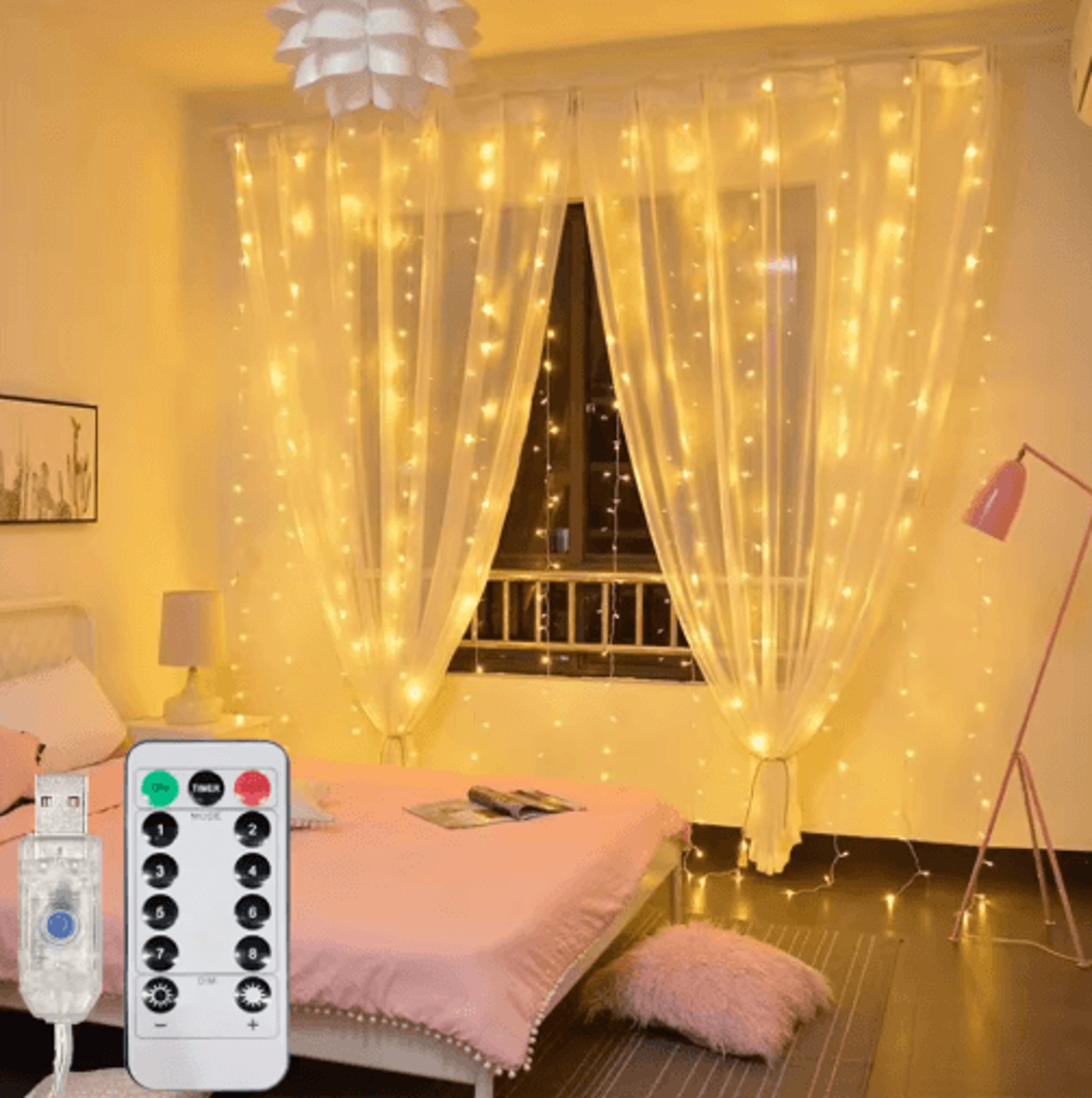 3M6M USB LED Curtain Lights  8Mode Remote Fairy Garland 6