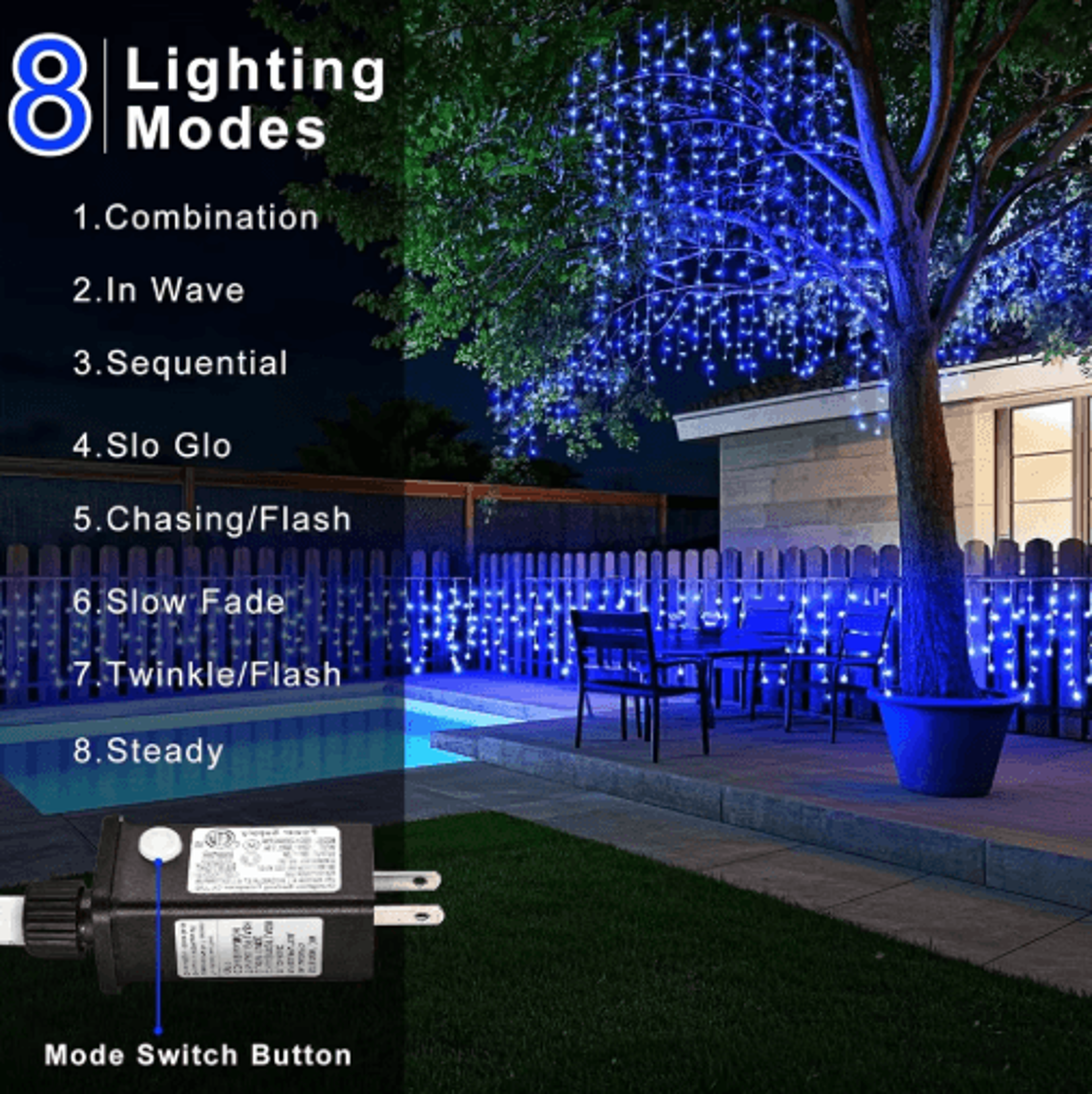 200480 LED Icicle String Lights  8Mode Waterproof Christmas Curtain Lights 10