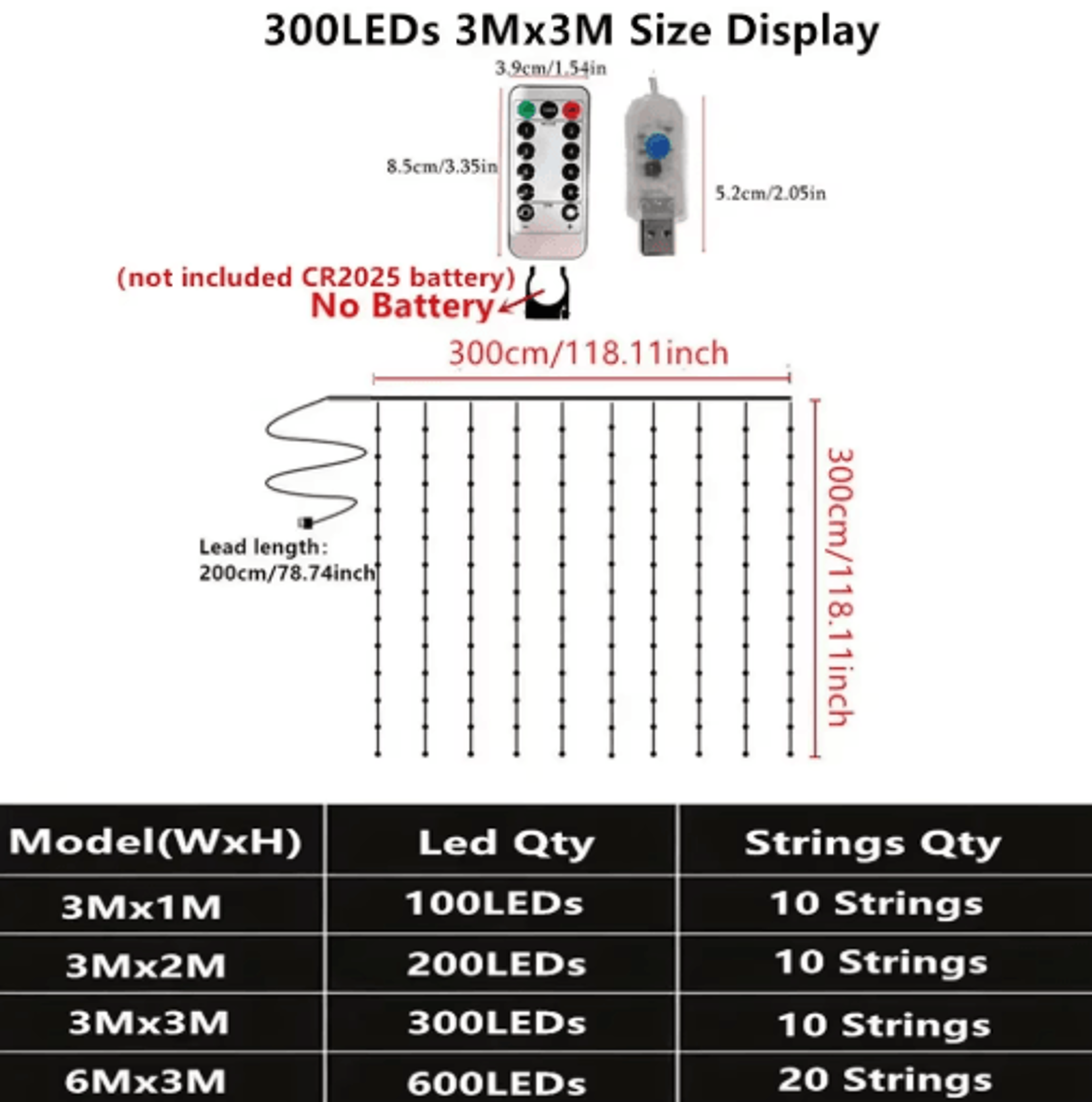 3M6M USB LED Curtain Lights  8Mode Remote Fairy String Lights 9