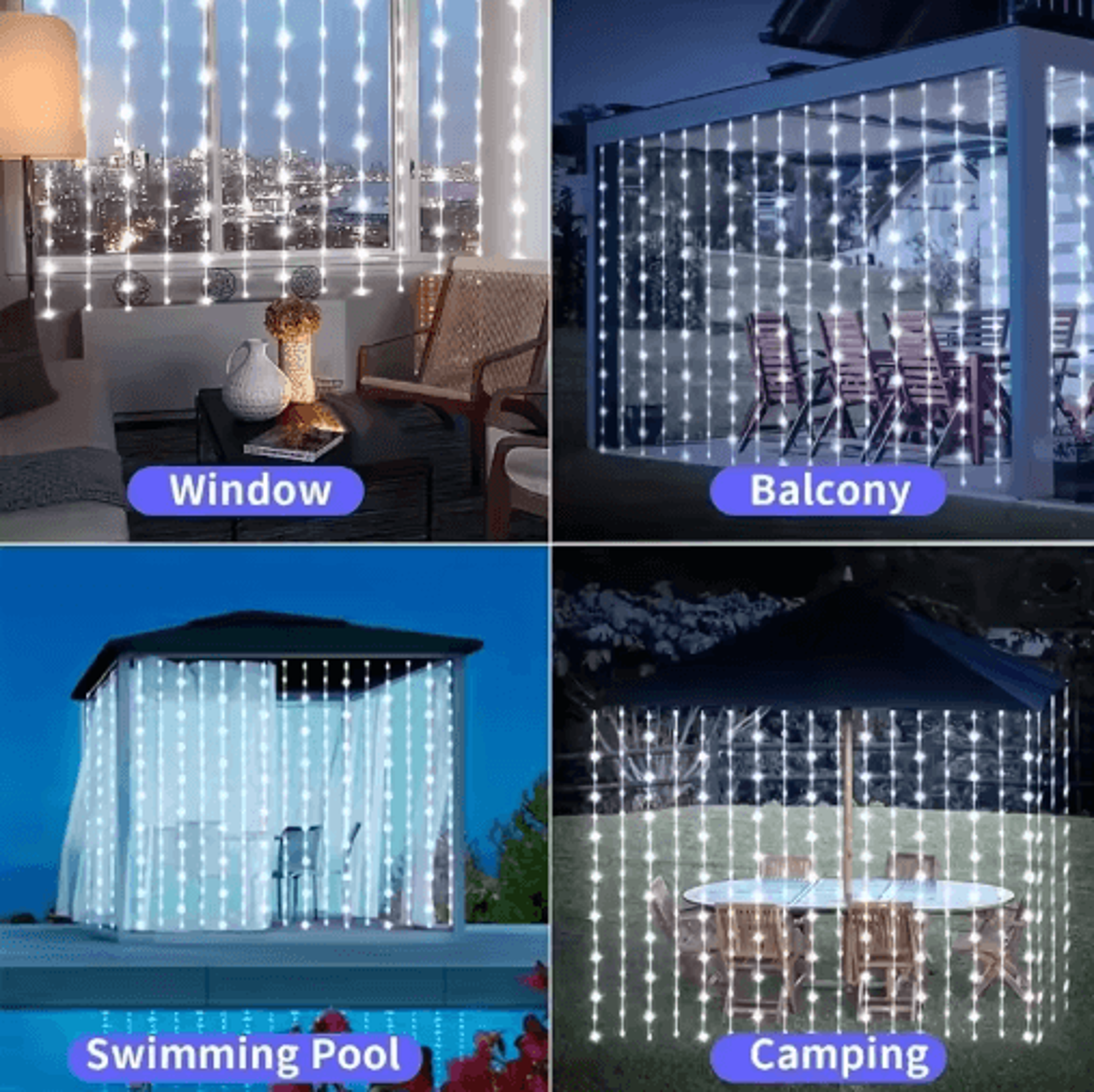 Solar LED Curtain String Lights  8Mode Indoor  Outdoor Fairy Lights 7