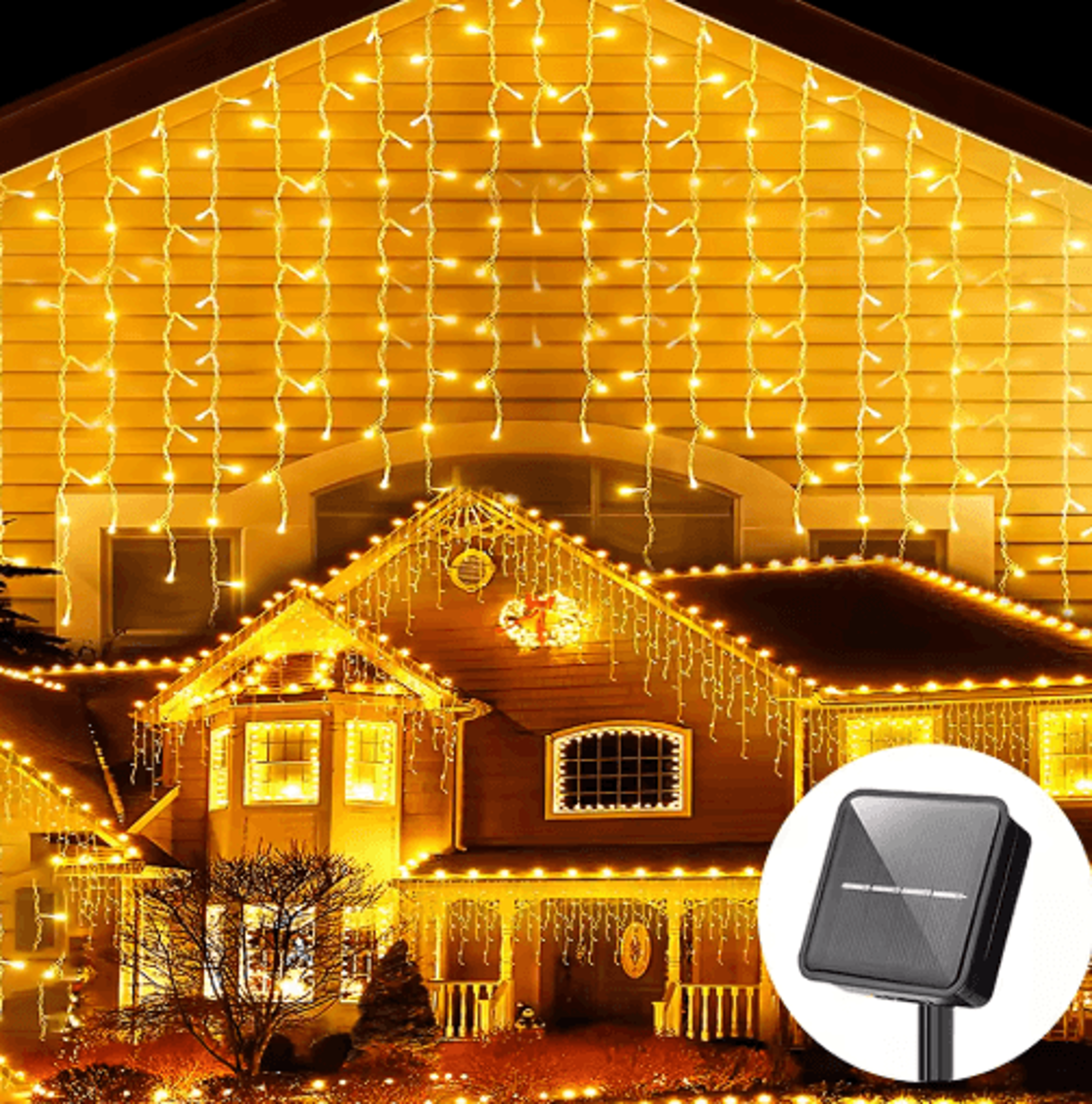 Solar LED Icicle Curtain Lights  8Mode Outdoor Christmas Fairy Lights 2