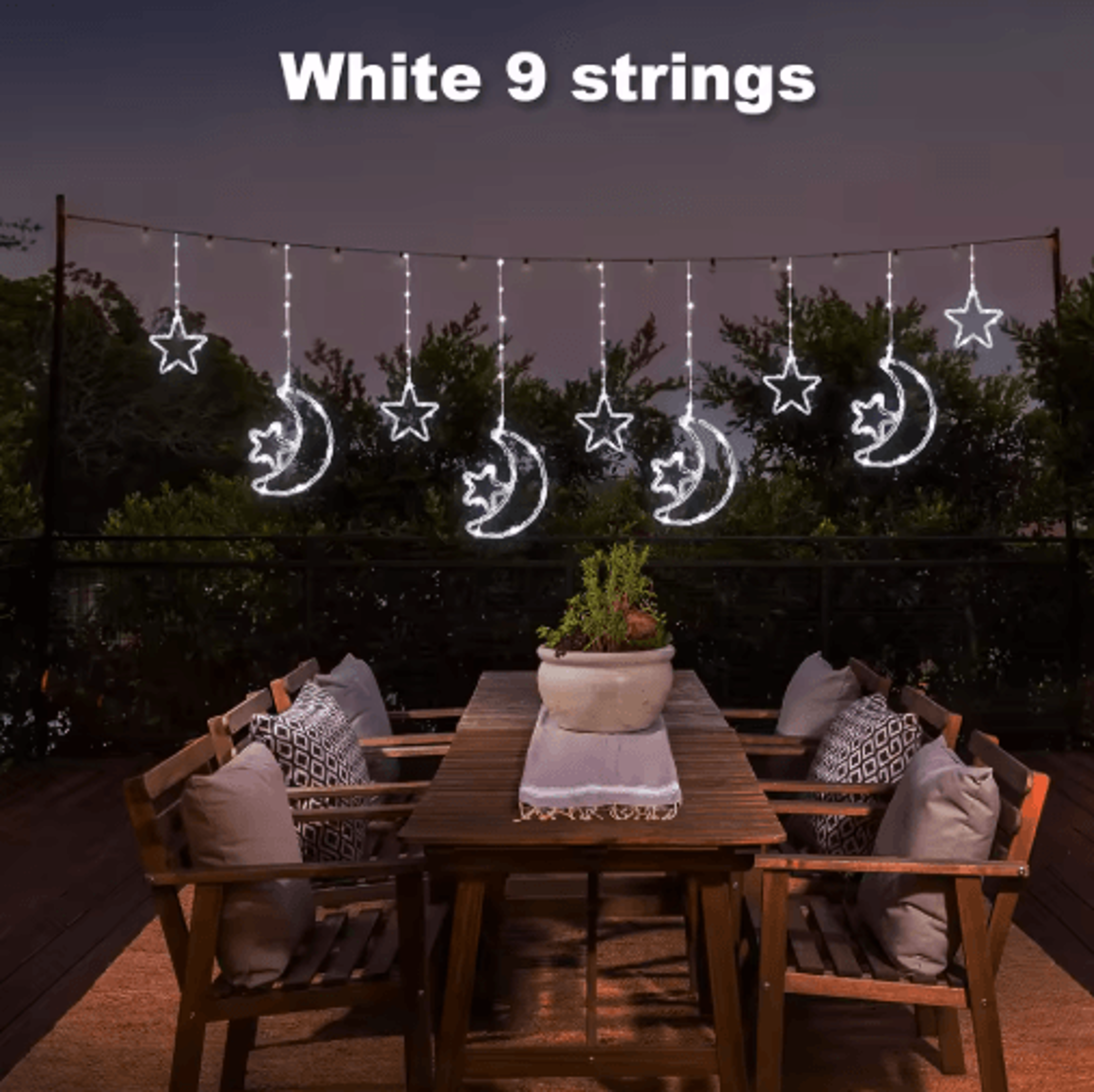 Solar Moon  Star Curtain Lights  Waterproof 8Mode Ramadan Hanging Lights 3
