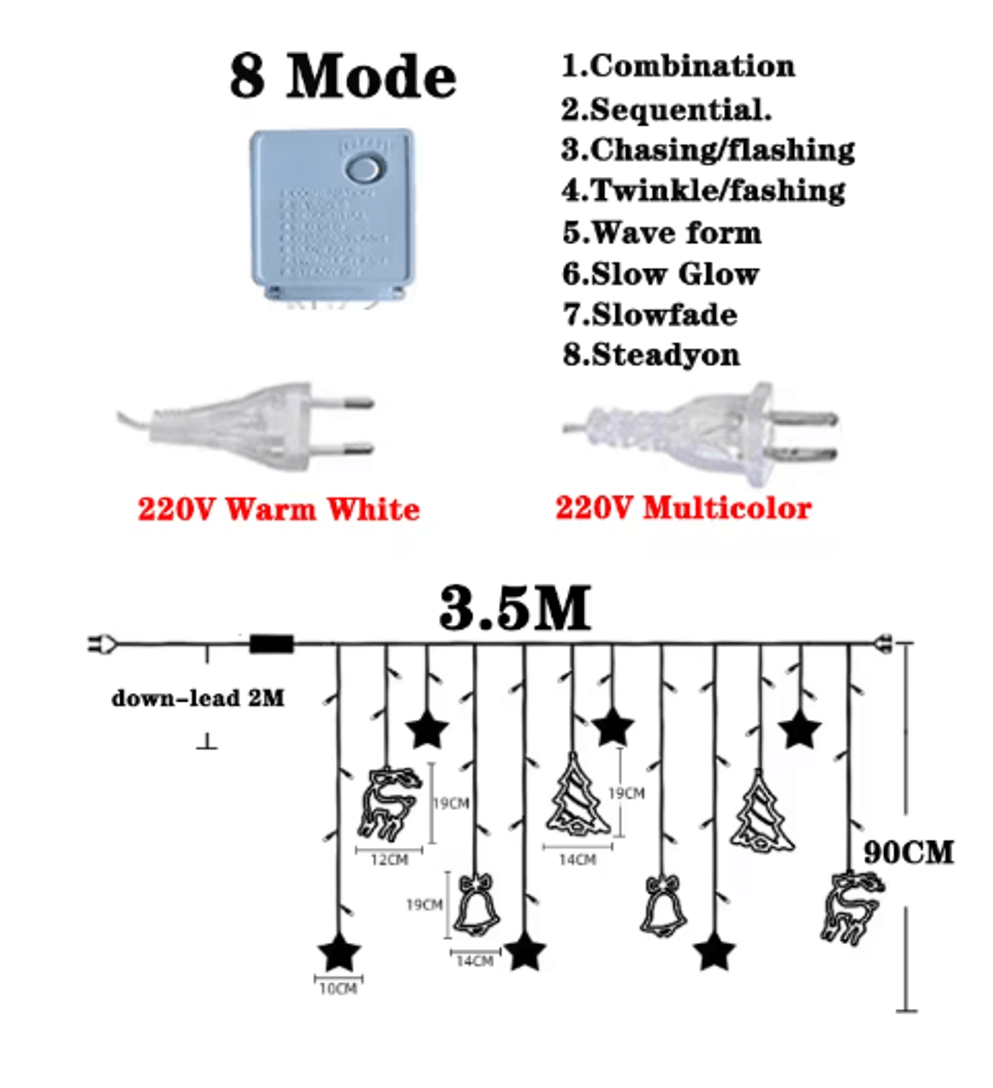 Moon  Star LED Curtain Lights  Celestial Christmas Garland  Fairy Lights 7