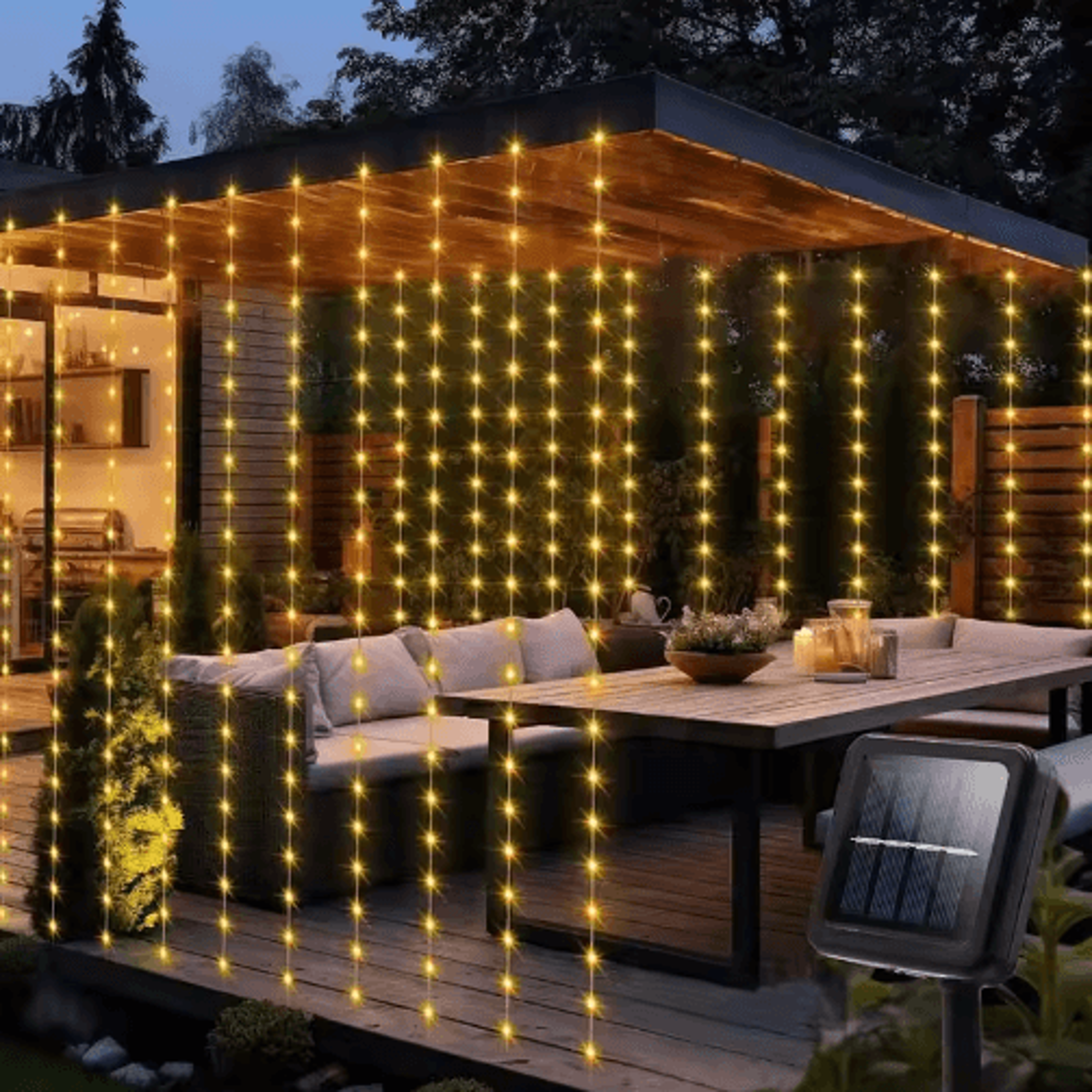 300 LED Solar Curtain Lights  Waterproof Outdoor Fairy Garland 2