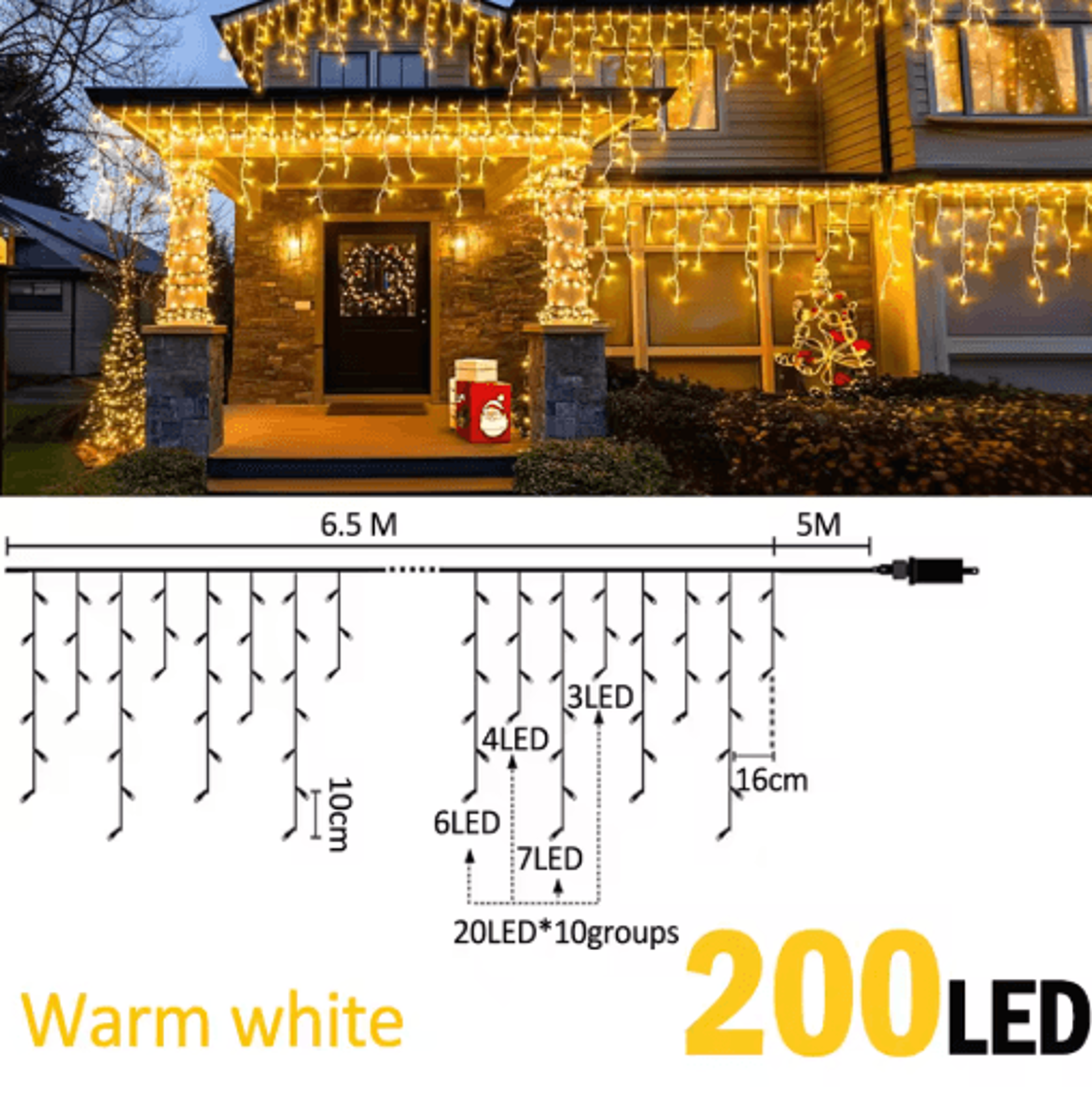 200480 LED Icicle String Lights  40Drop Waterproof Christmas Curtain 7