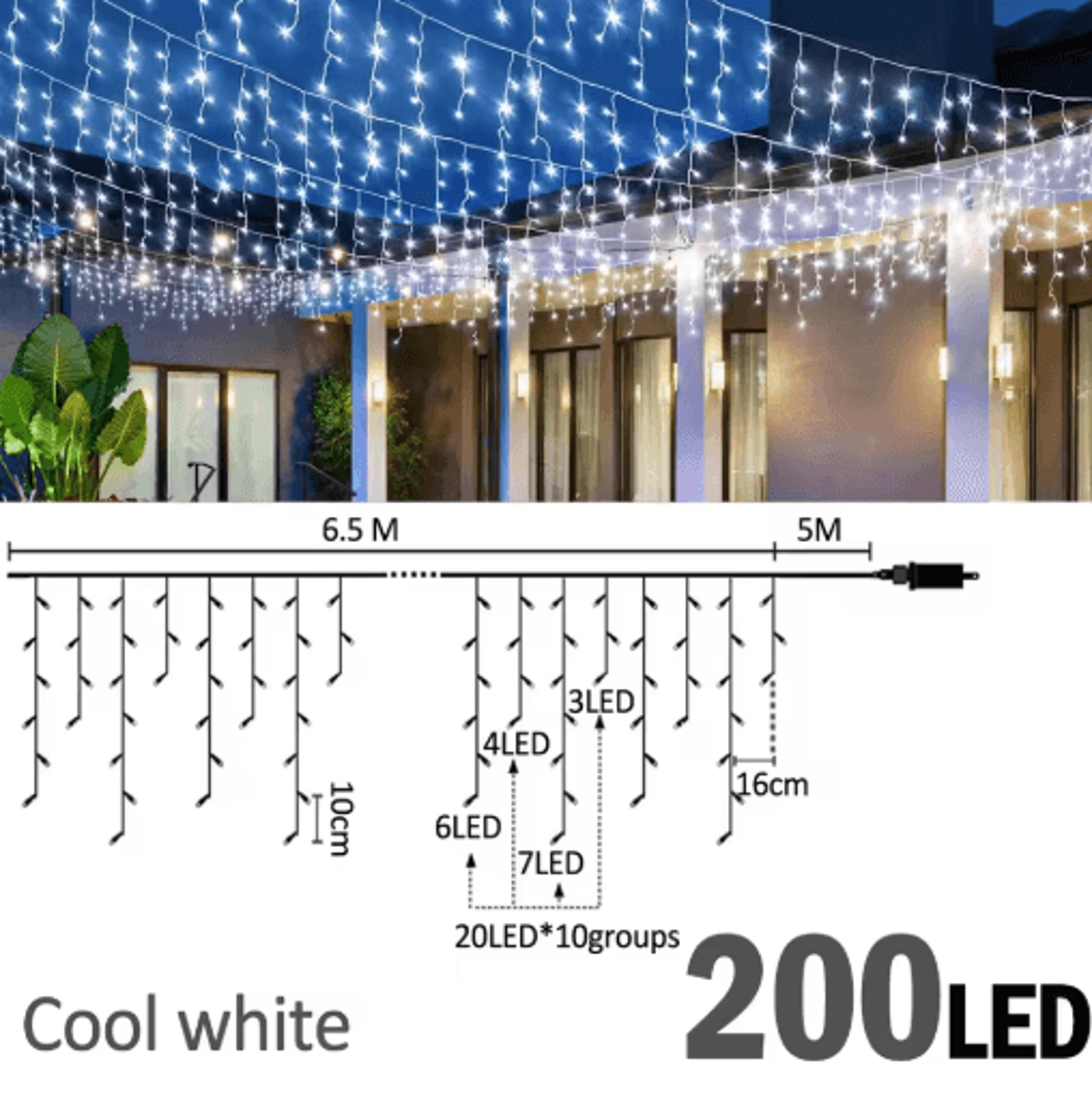 200480 LED Icicle String Lights  40Drop Waterproof Christmas Curtain 3