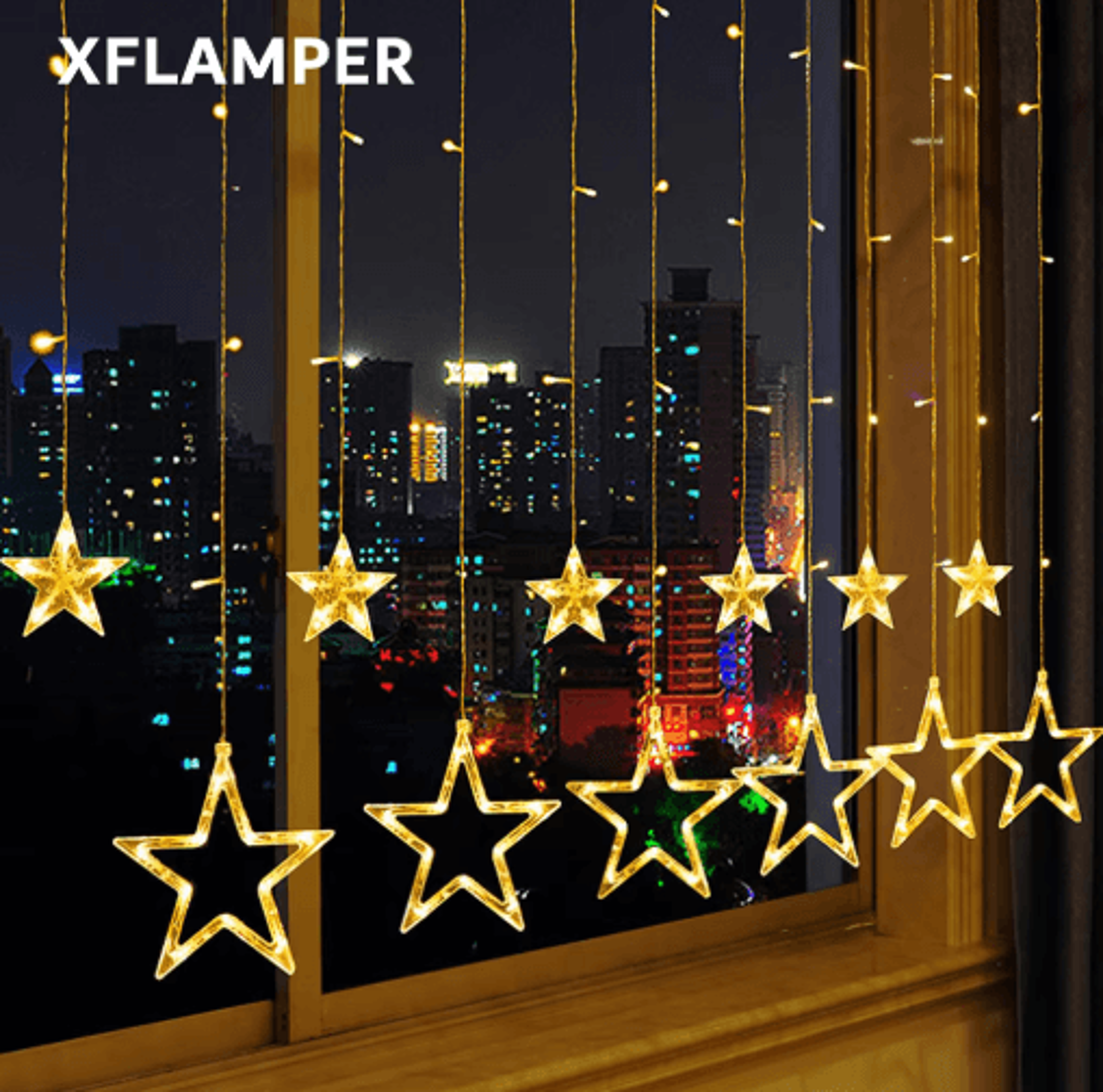 138 led star curtain lights – waterproof 8-mode warm white fairy lights