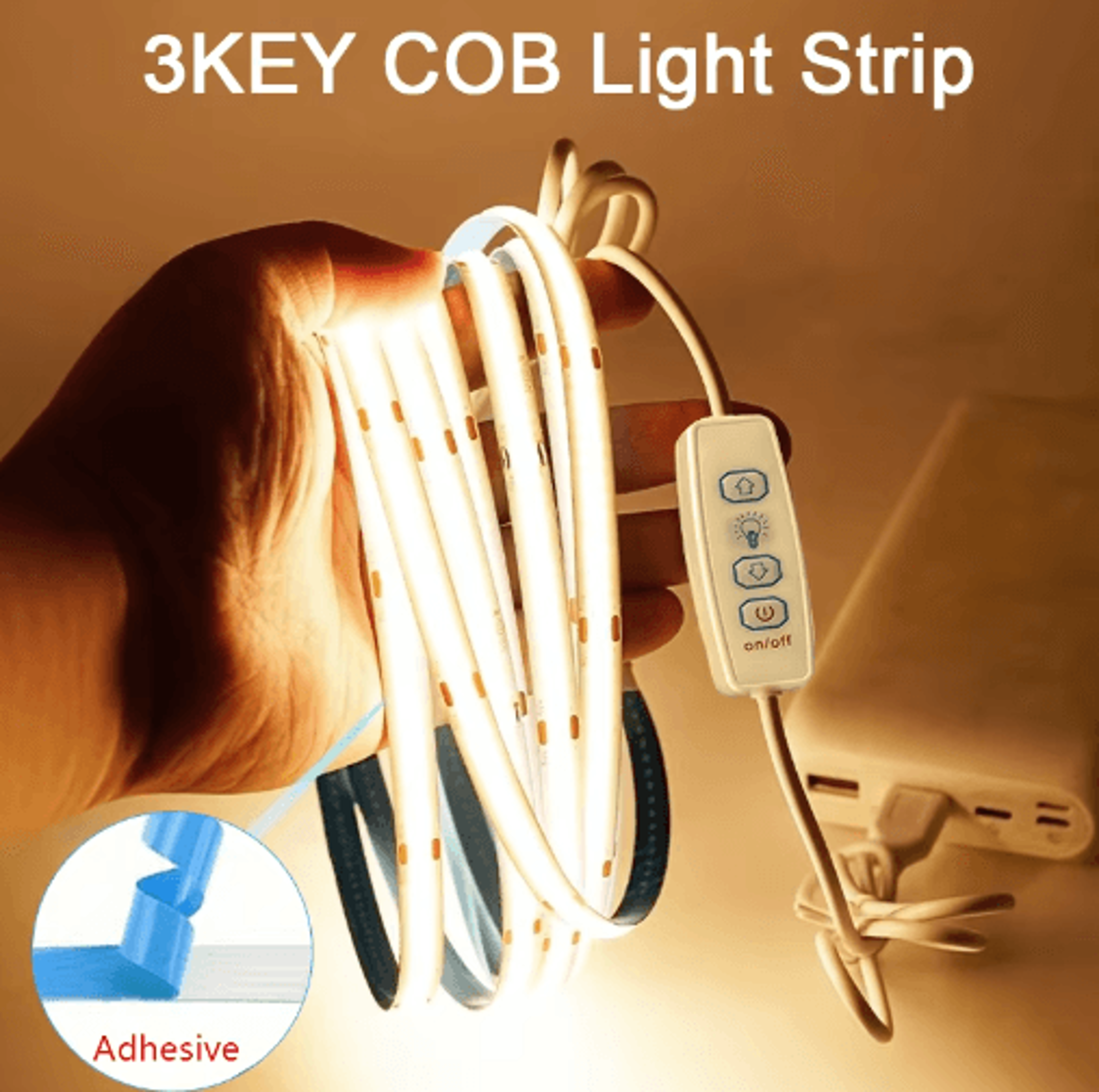 USB COB LED Strip Lights  3Key Dimmable Flexible Backlight Tape 0