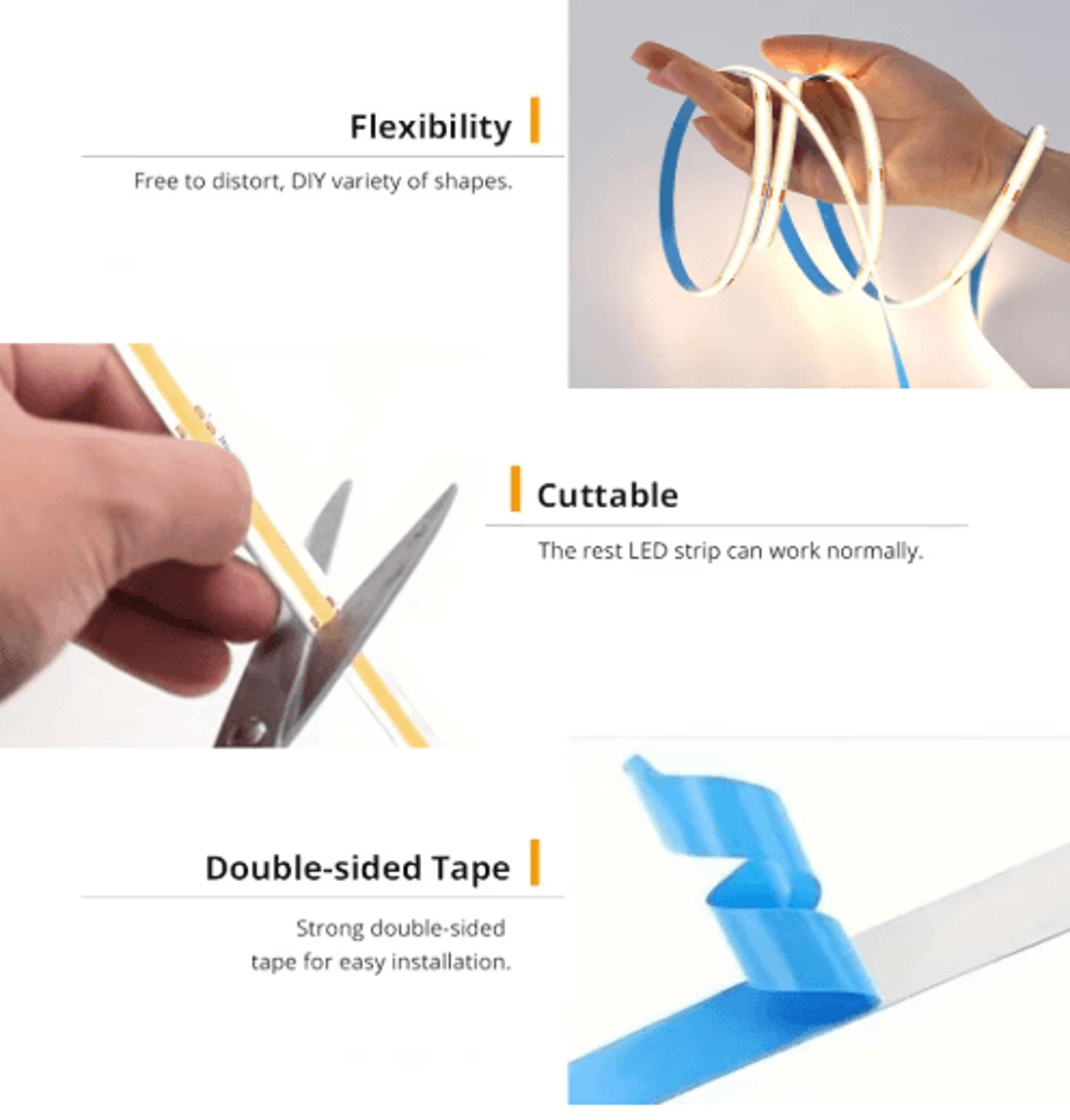 USB COB LED Strip Lights  3Key Dimmable Flexible Backlight Tape 4