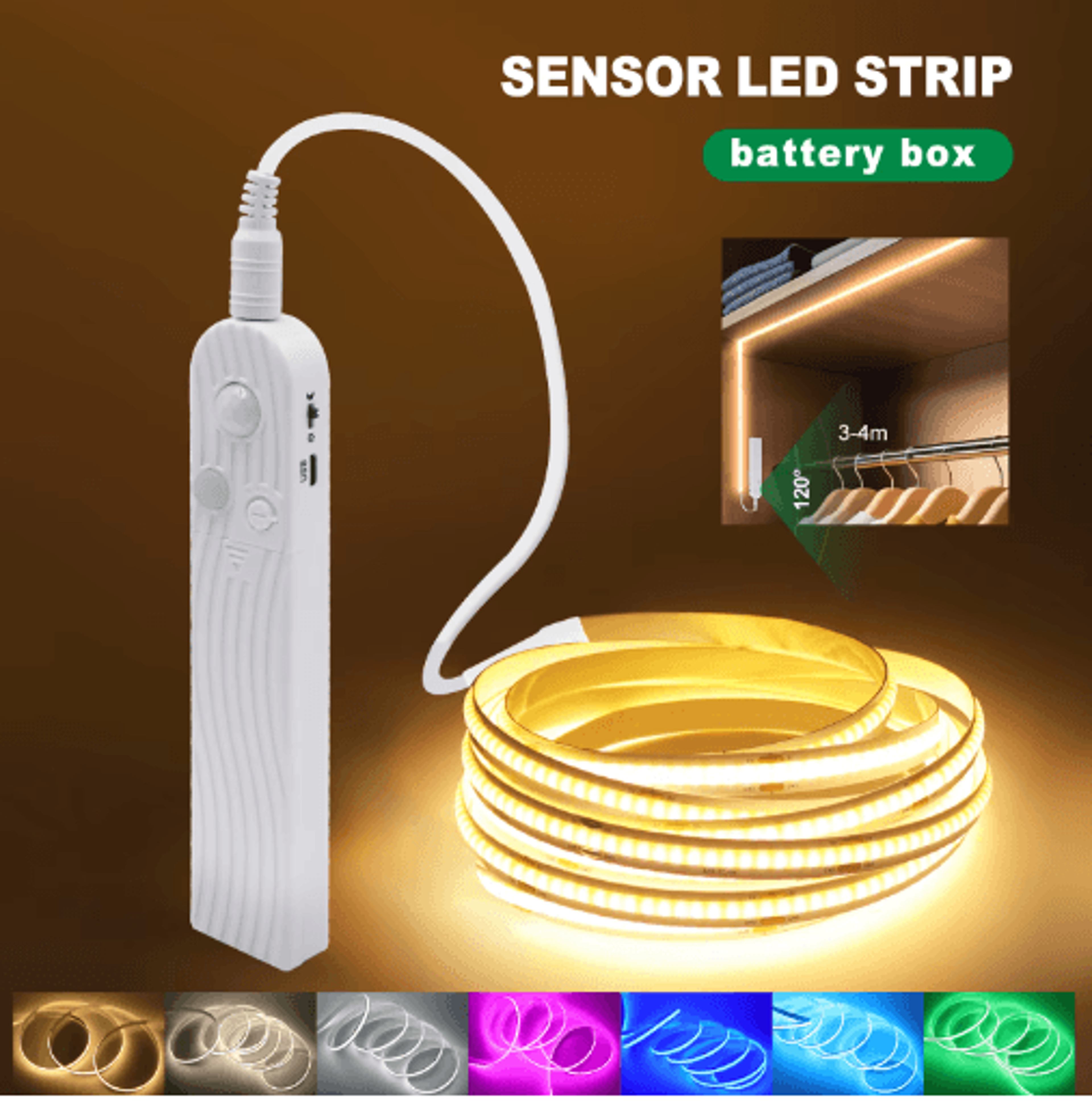 8MM COB LED Strip  5V Motion Sensor BatteryPowered Night Light 0