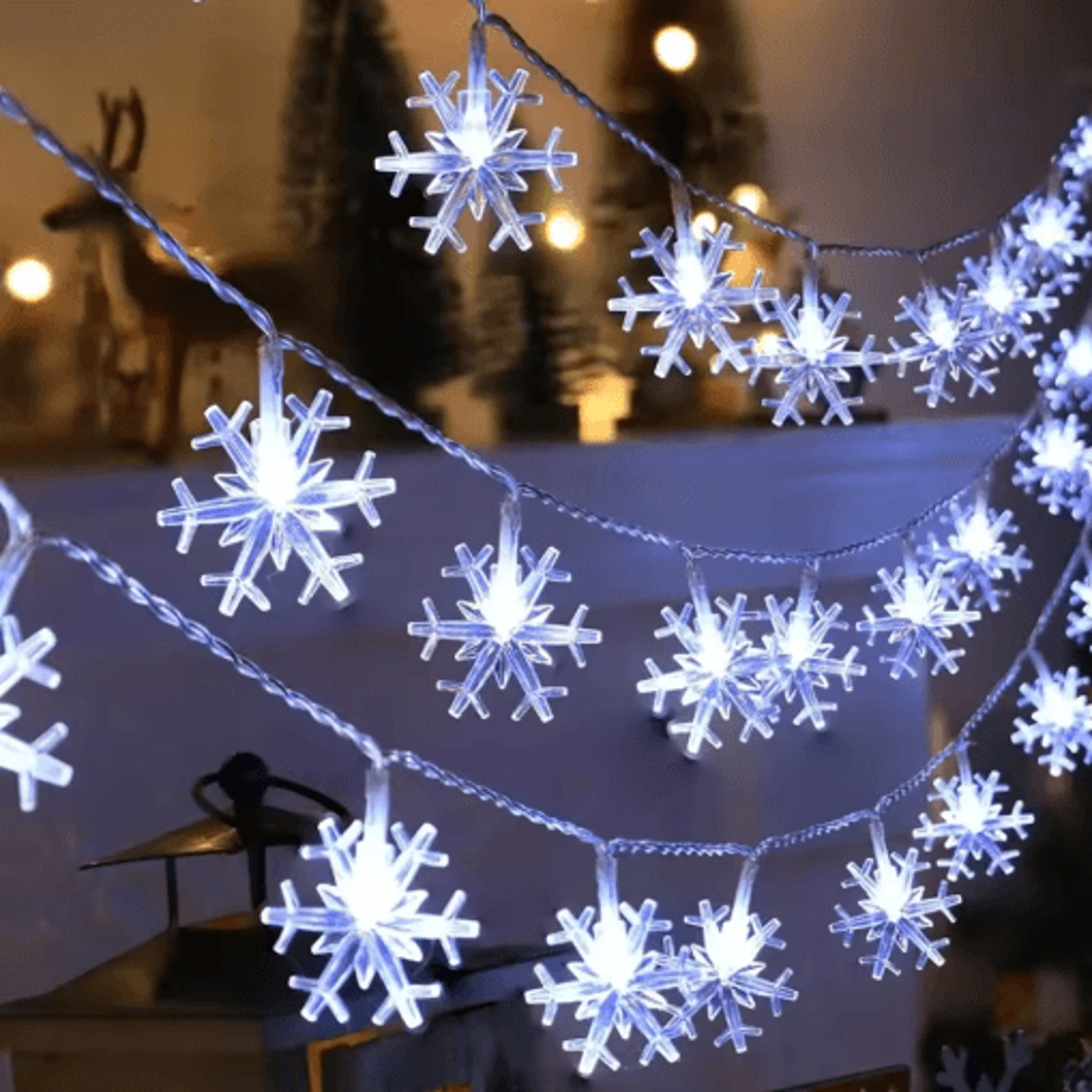 LED Snowflake String Lights  Christmas Fairy Hanging Decor 4