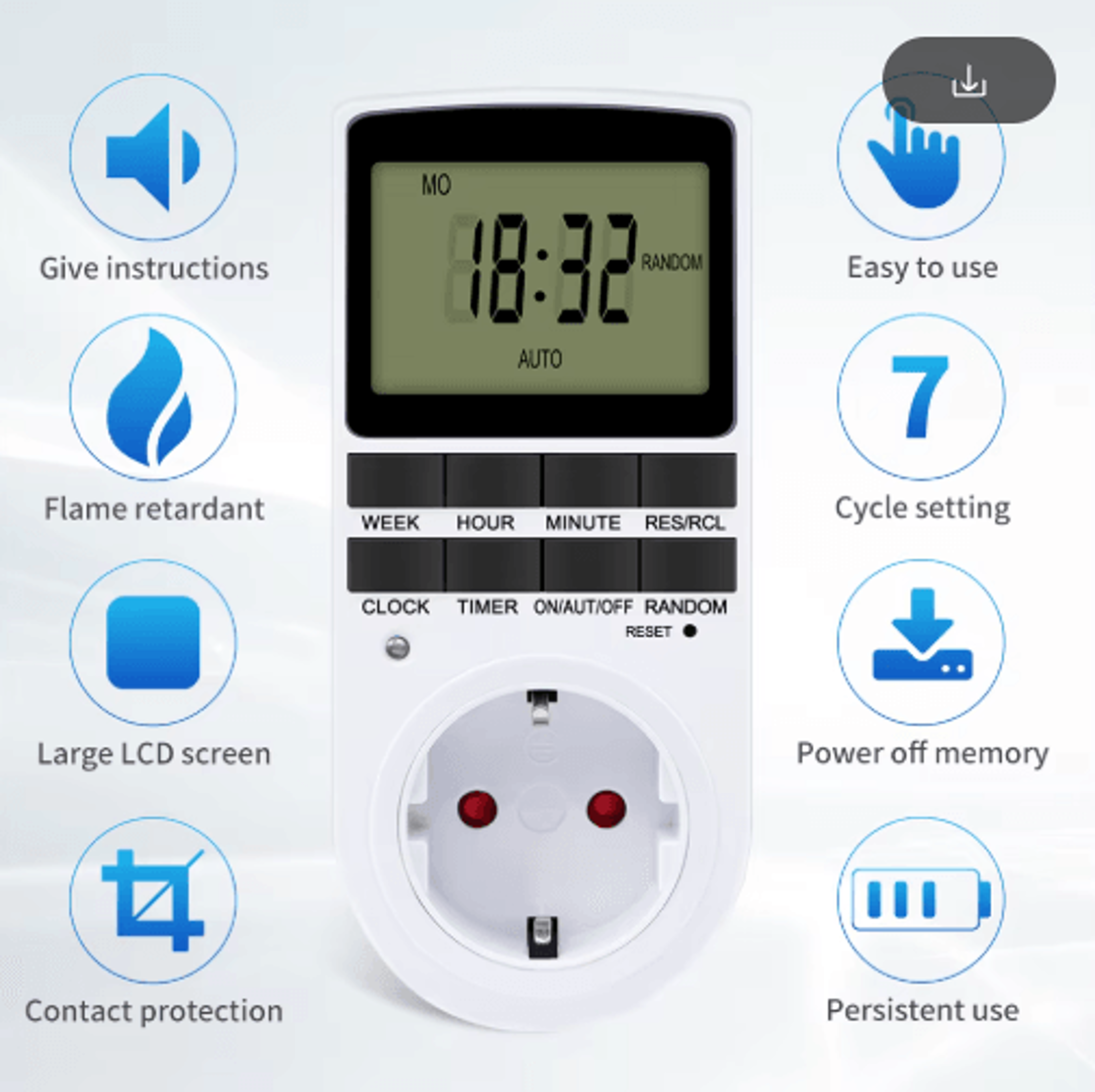 TM02 Digital Timer Outlet  1224 Hour Programmable Cyclic Timing Socket 9