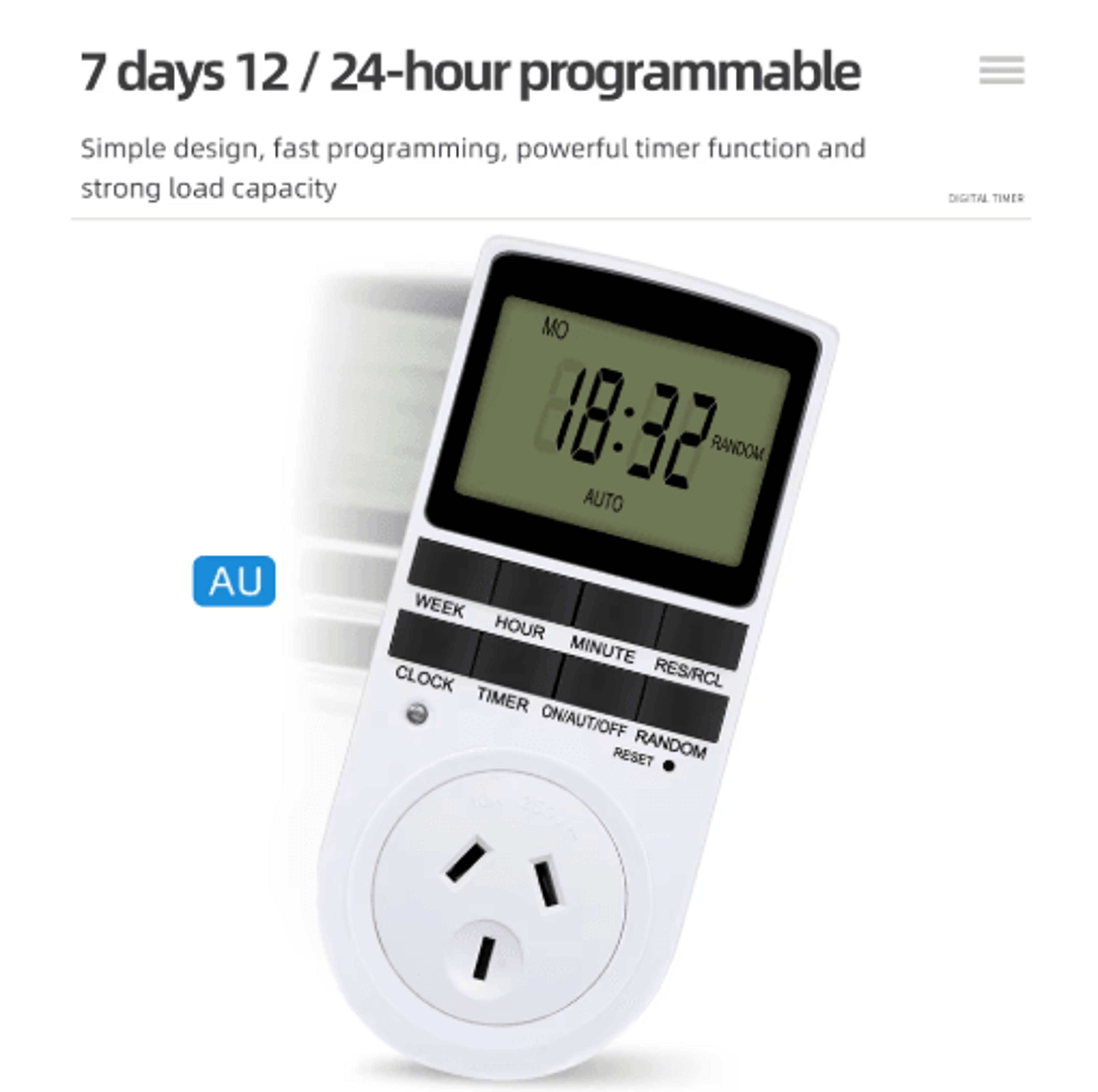 24Hour Digital Timer Outlet  220V Programmable Cyclic Timing Socket 7