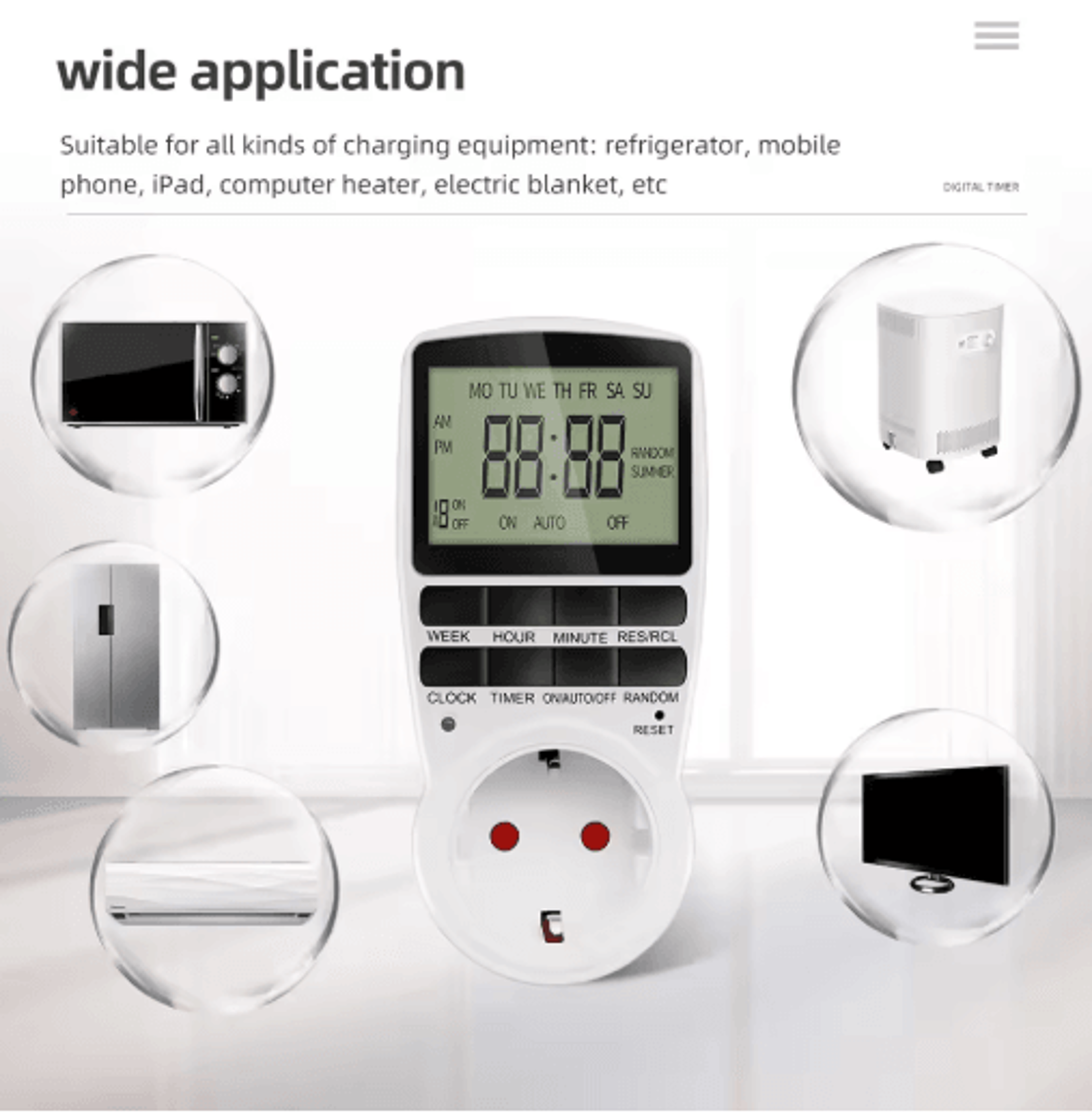 220V Programmable Digital Timer Outlet  Electronic Timing Socket 9