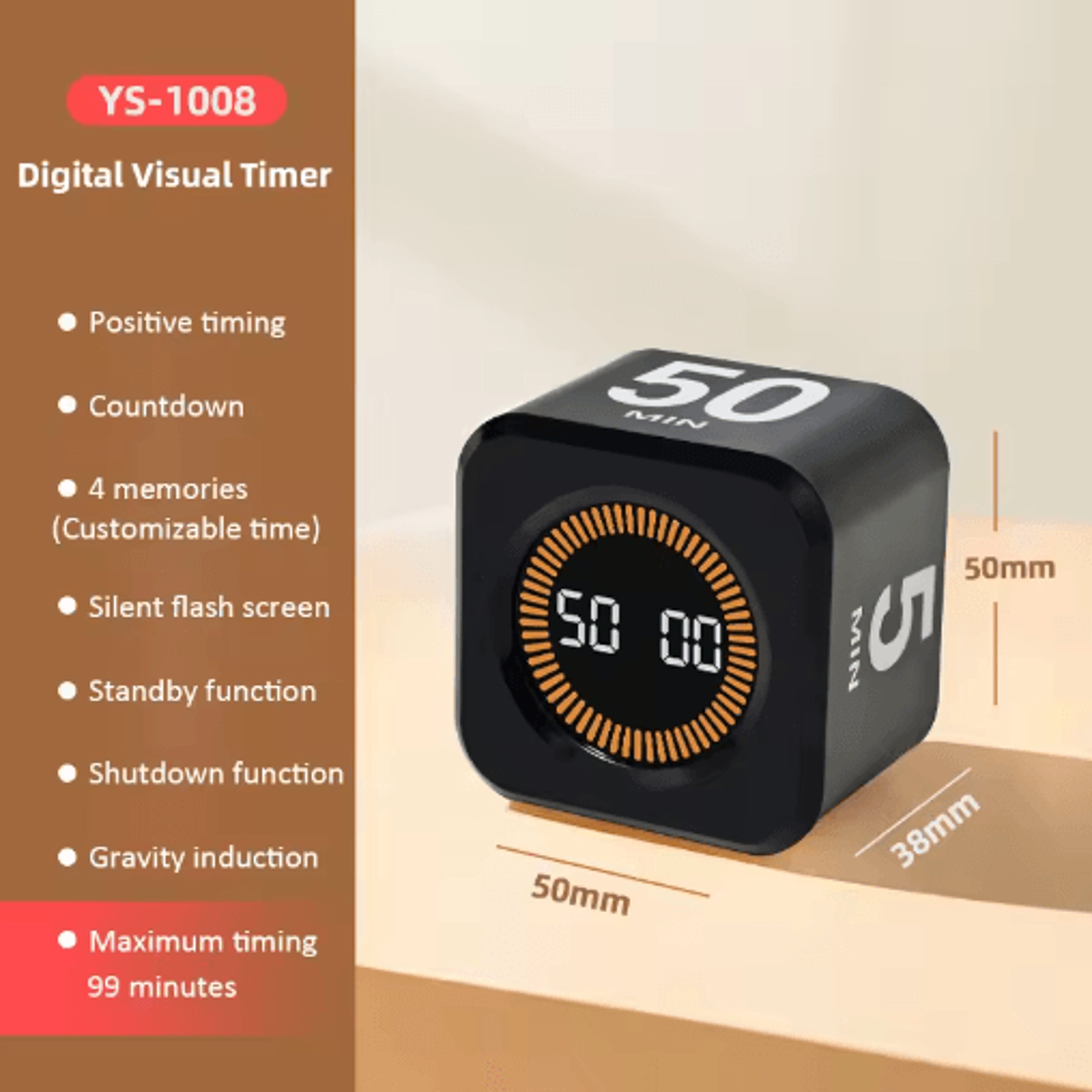 Rechargeable Digital Cube Timer  Gravity Flip Visual Countdown With 4 Presets 2