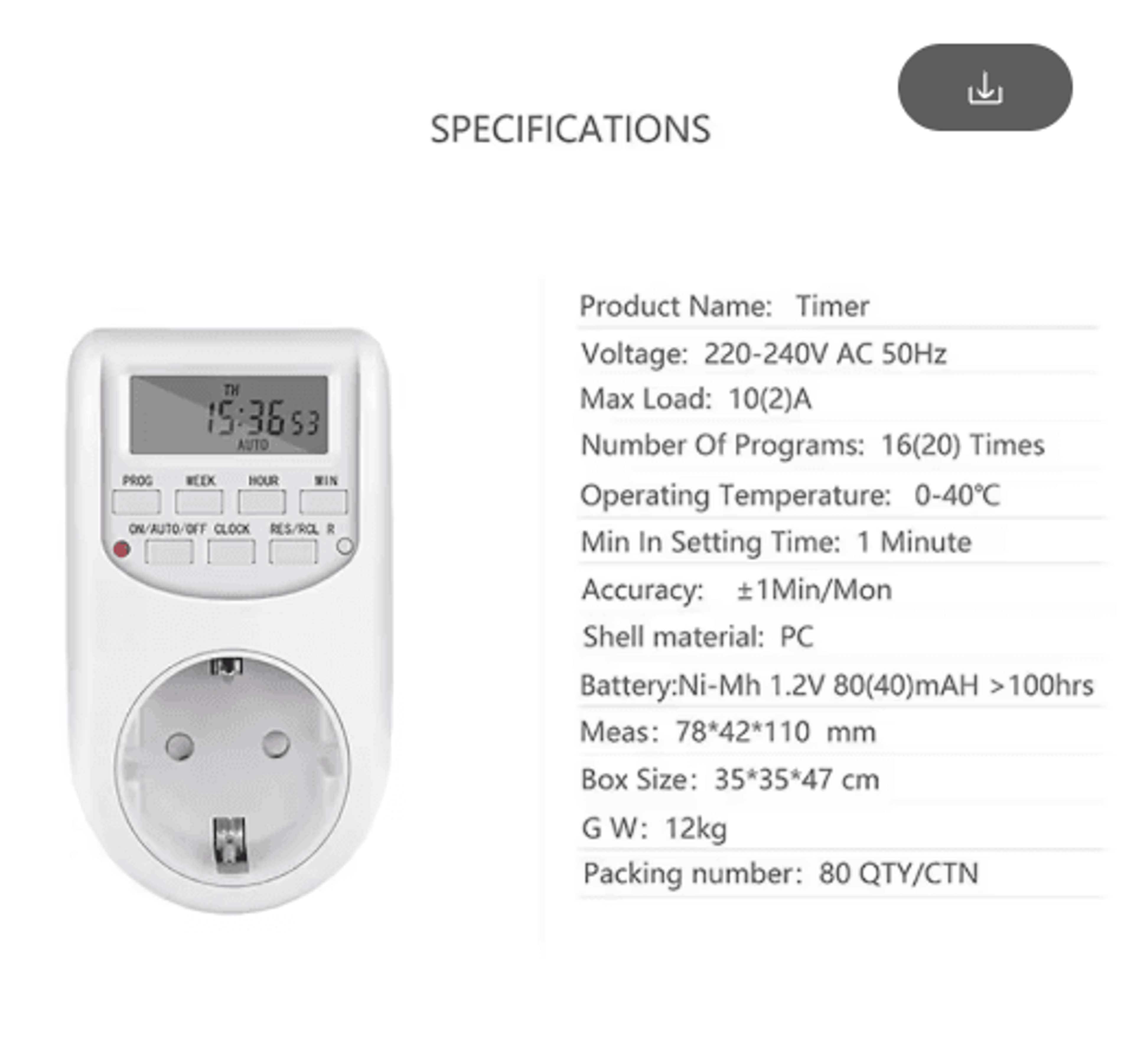 EU Plug Digital Timer Outlet Weekly Programmable On And Off Socket 3