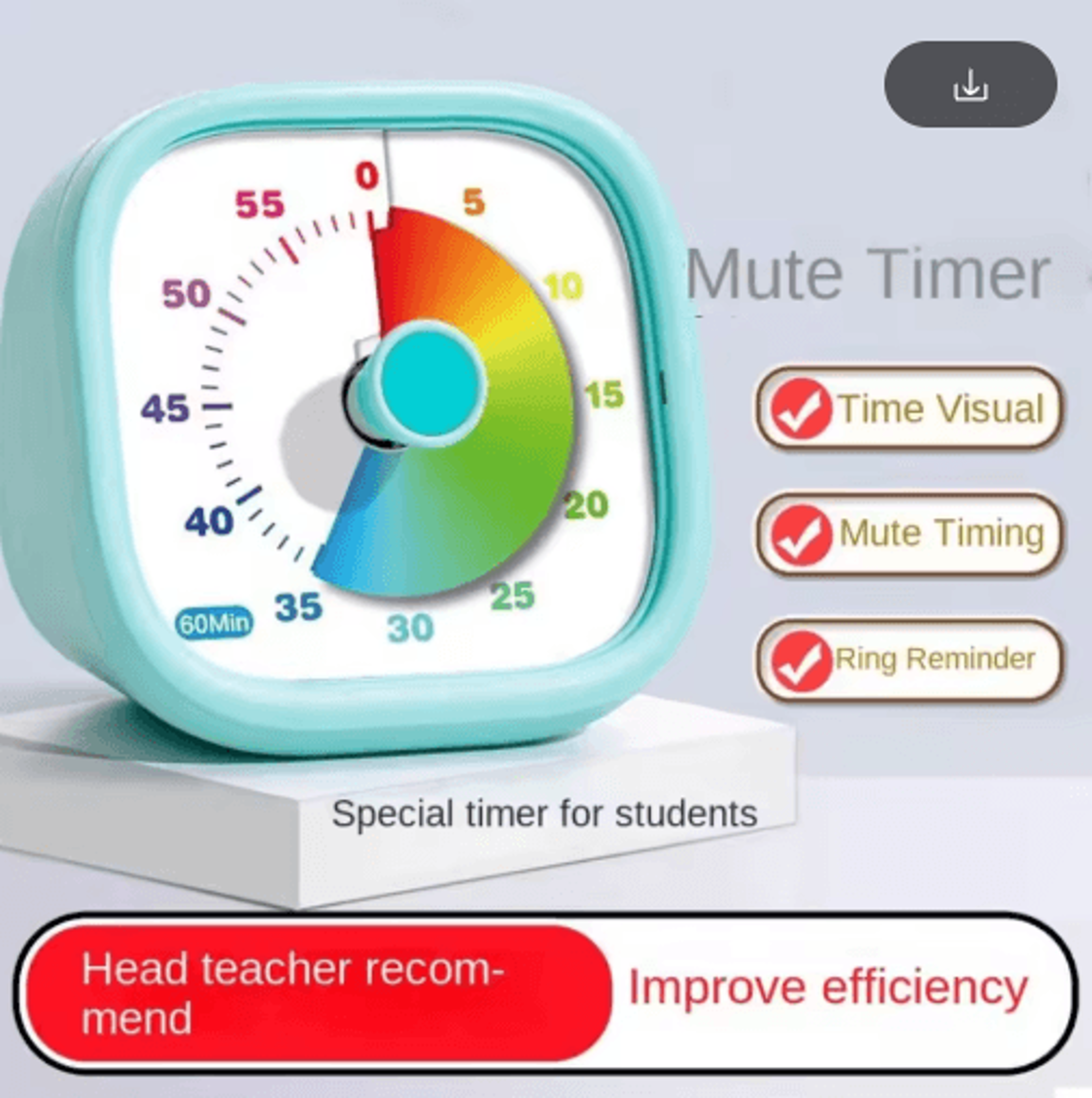 60-minute visual timer – silent sweep countdown clock for time management