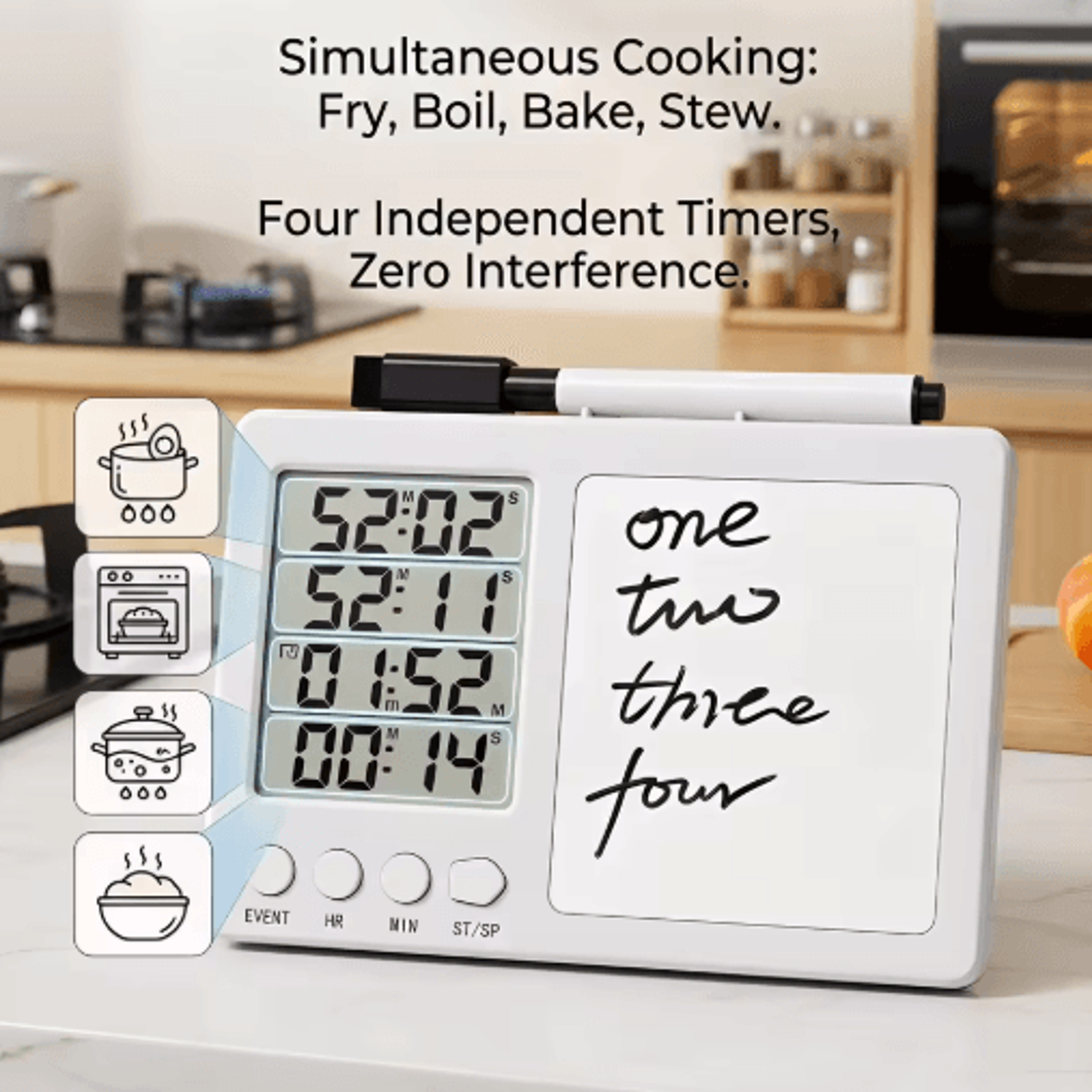 KT002 4Channel Digital Kitchen Timer  Large LCD Count Up  Countdown Timer 3
