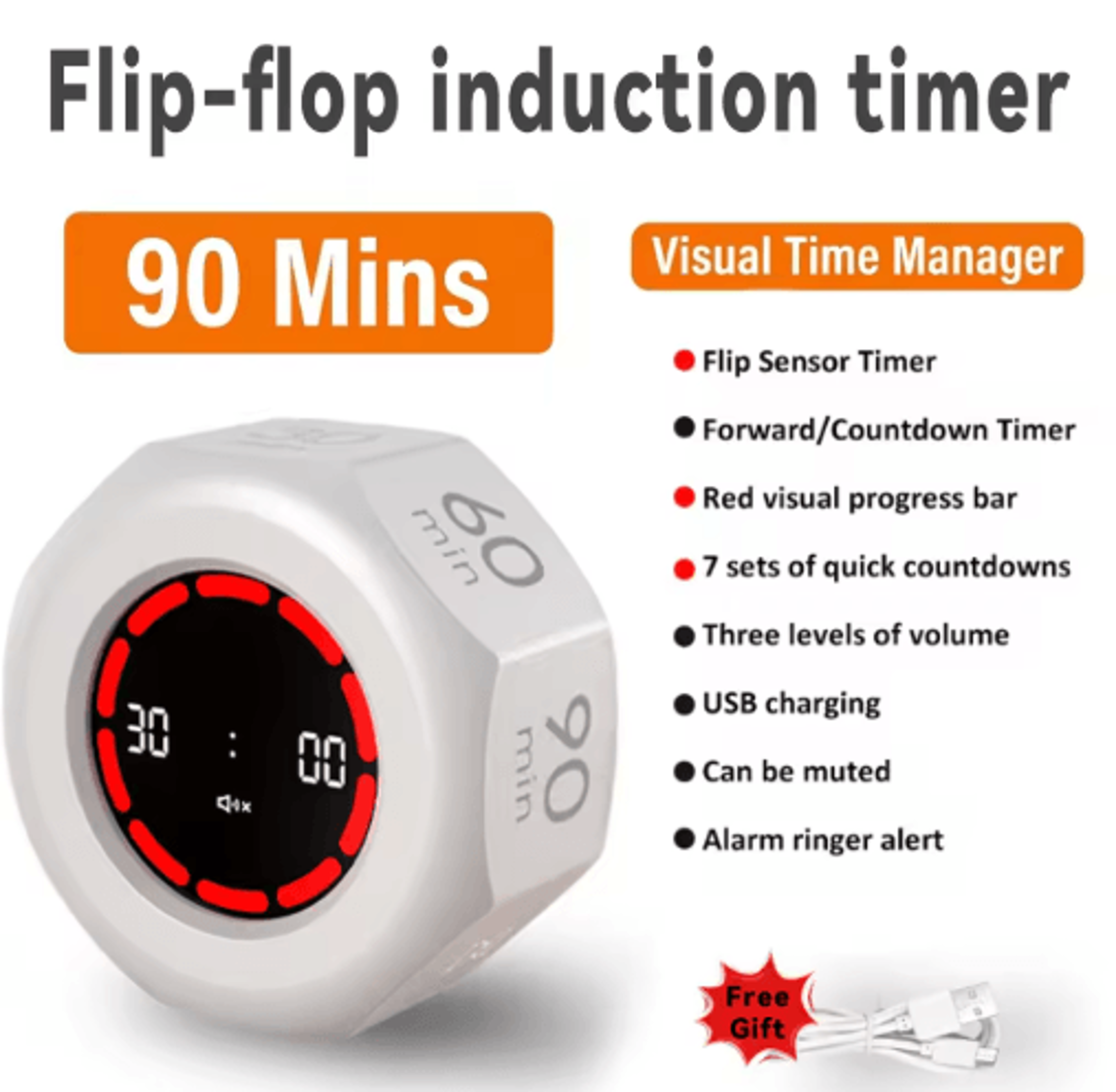 Rechargeable Flip Pomodoro Timer  7Preset Visual Countdown Desk Timer 2