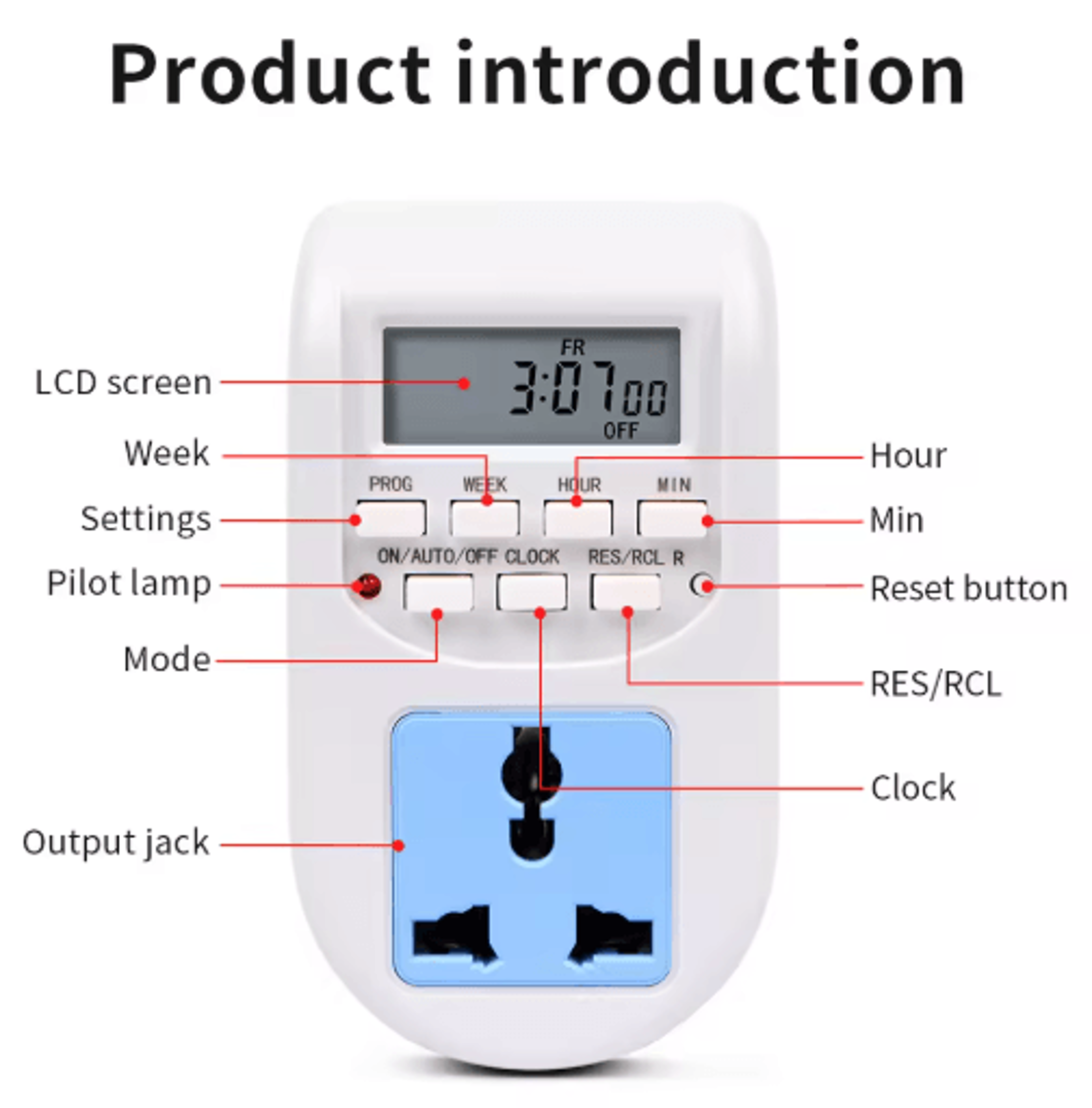 10A Digital Timer Switch  EU Weekly Programmable Appliance Socket 2