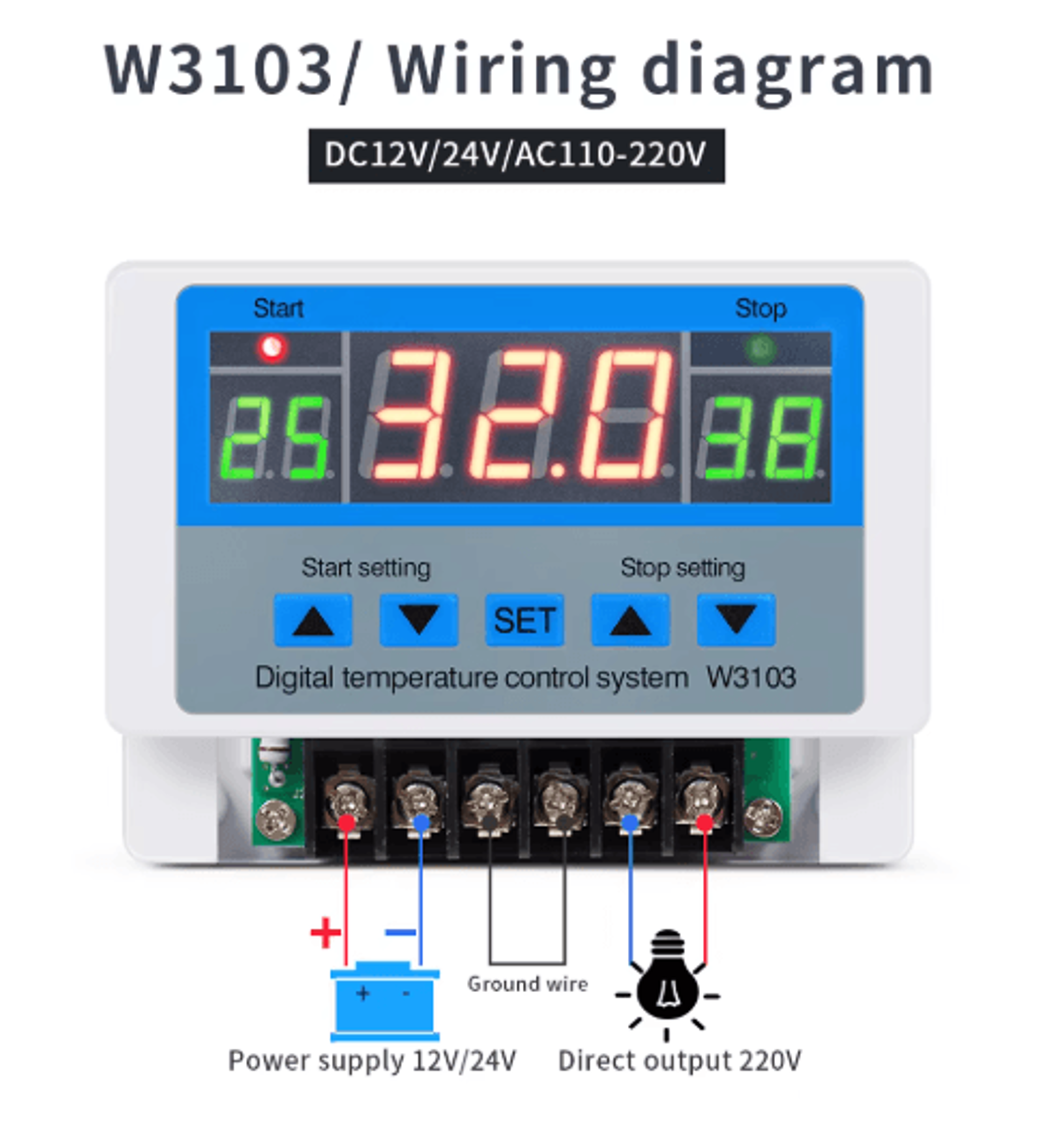 XHW3103 Digital Temperature Controller  220V 30A Thermostat Switch 2