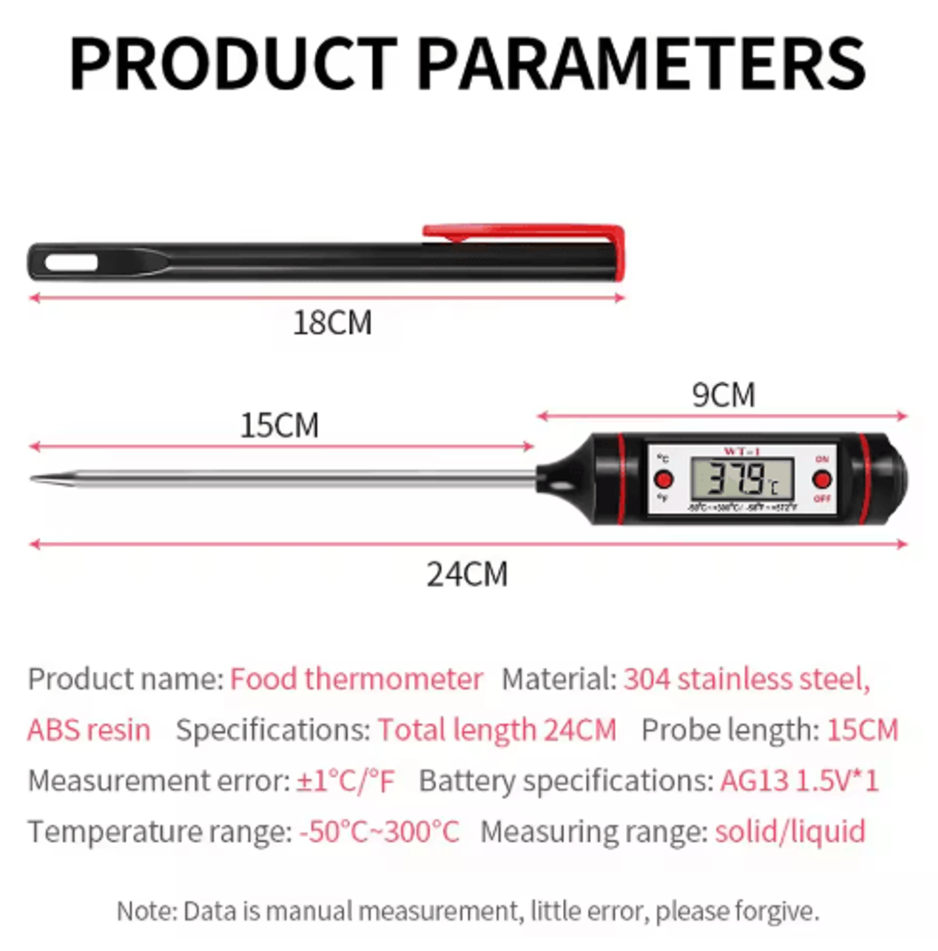 WT1 Digital Kitchen Thermometer  Portable Food  BBQ Temperature Probe 1