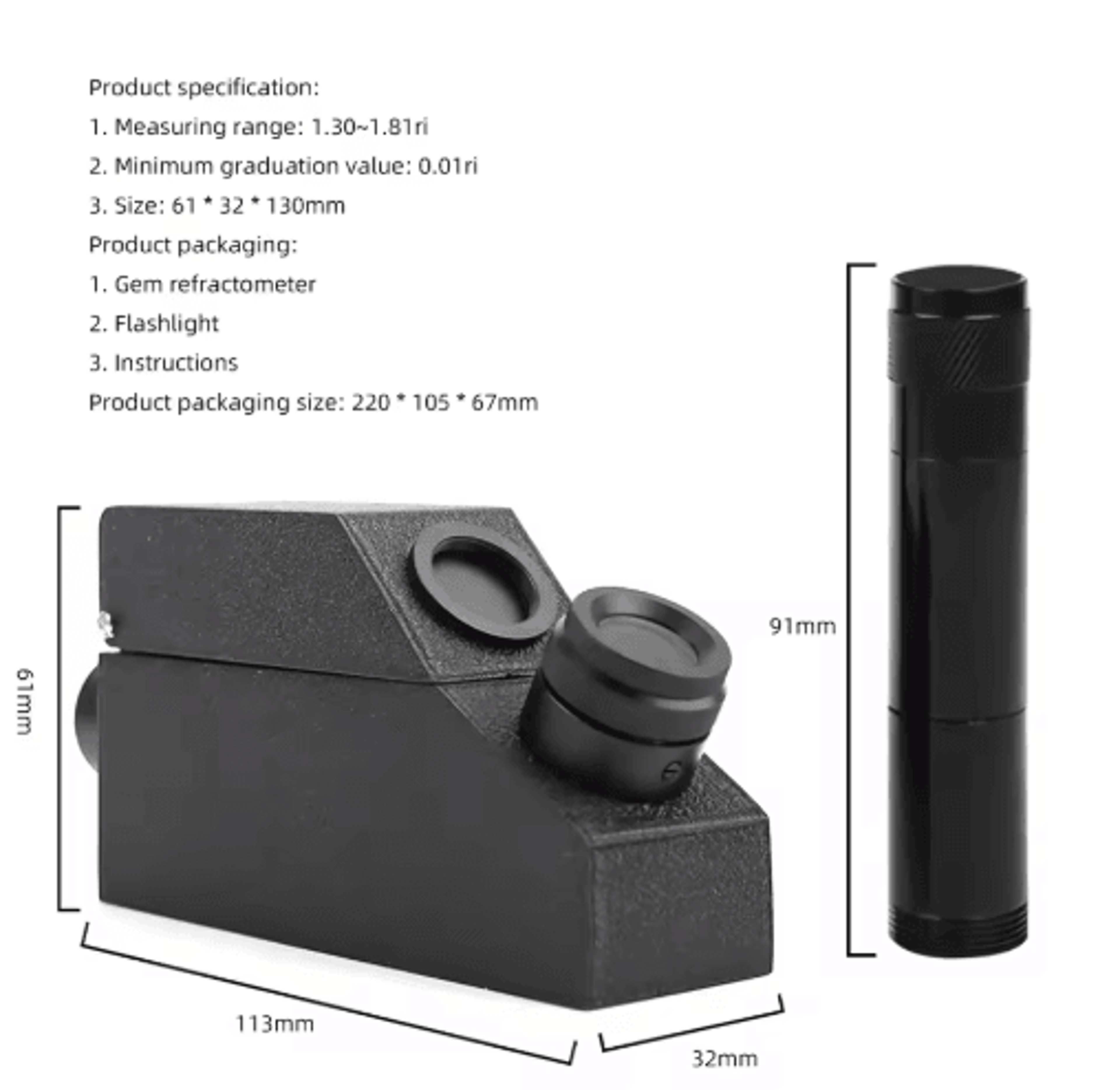 RHG 130181 Gemstone Refractometer  Jewelry Testing Tool With LED Light 6