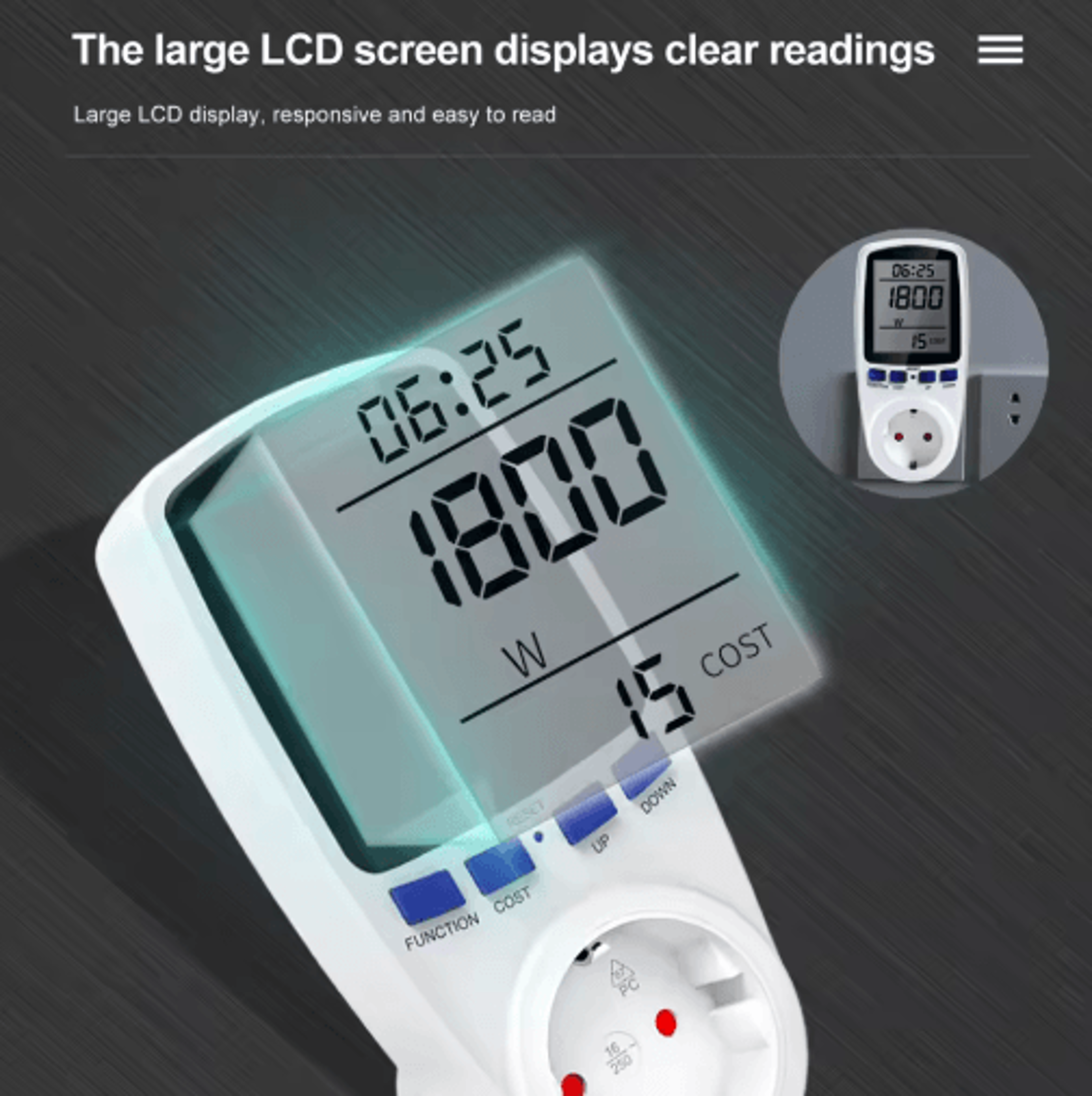 220V LCD Wattmeter Socket  KWh Energy  Power Usage Monitor 3