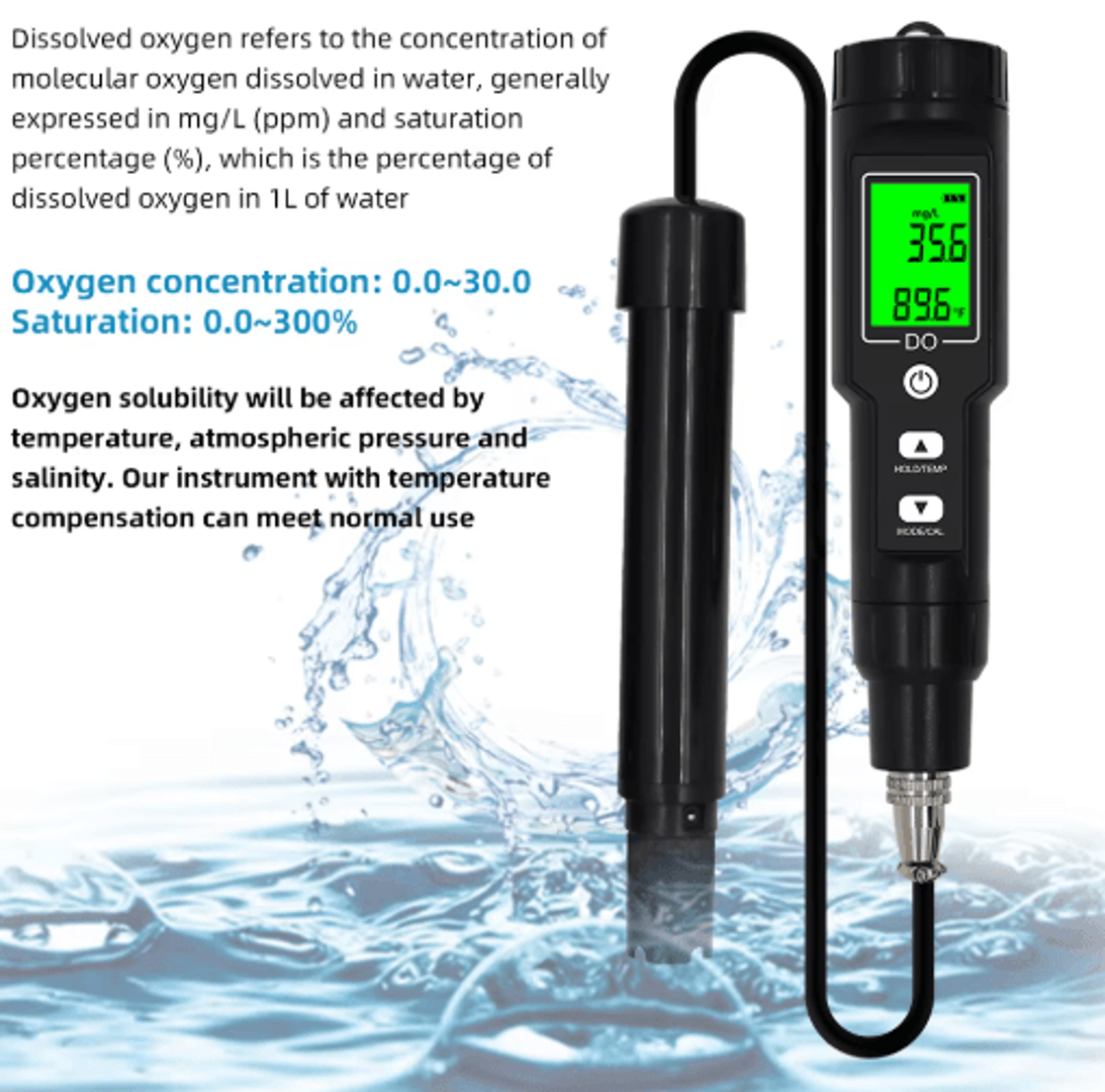 DO9100 Digital Dissolved Oxygen Meter  Waterproof Water Quality Tester With ATC 3