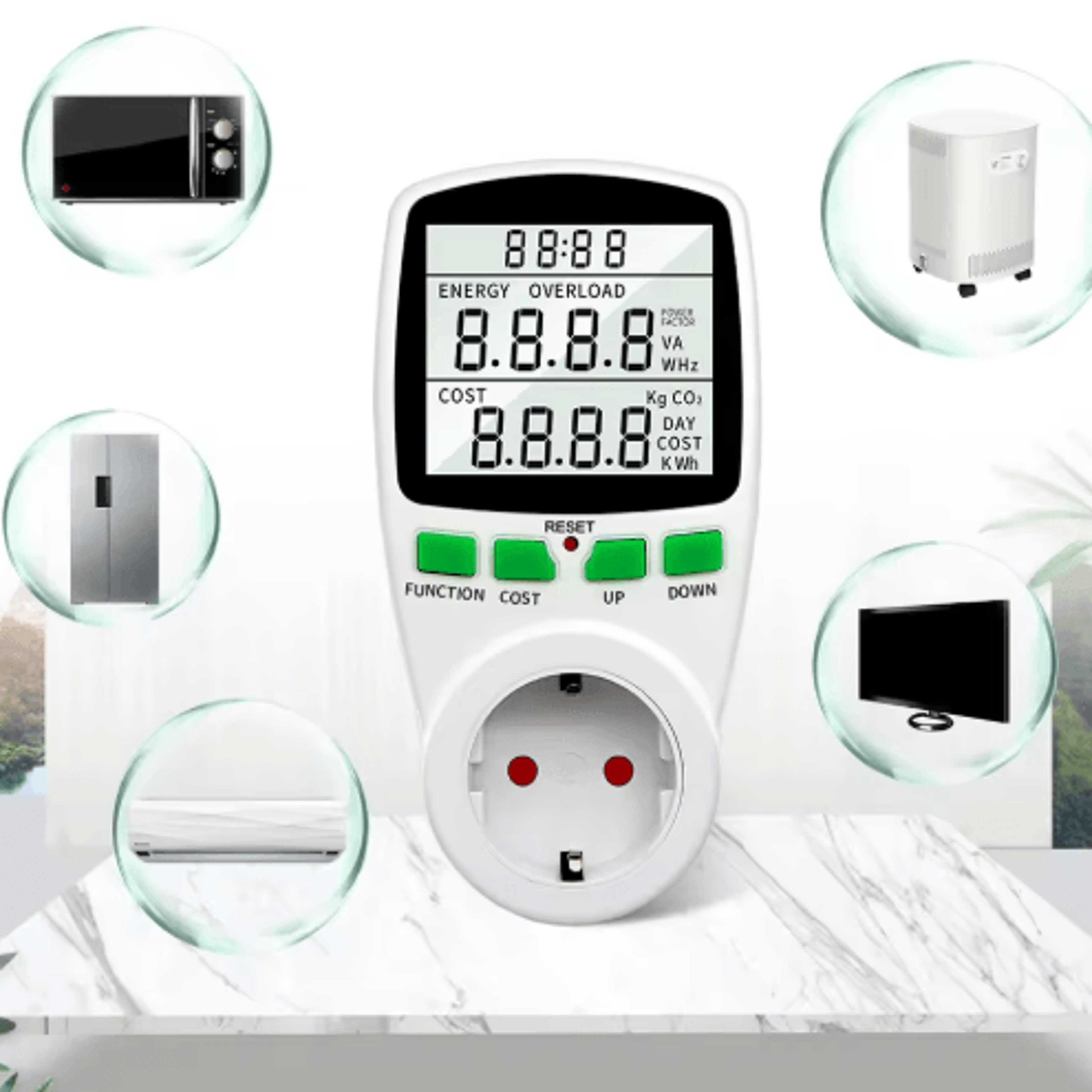 Digital Wattmeter Socket  LCD Electricity  Energy Usage Monitor 8