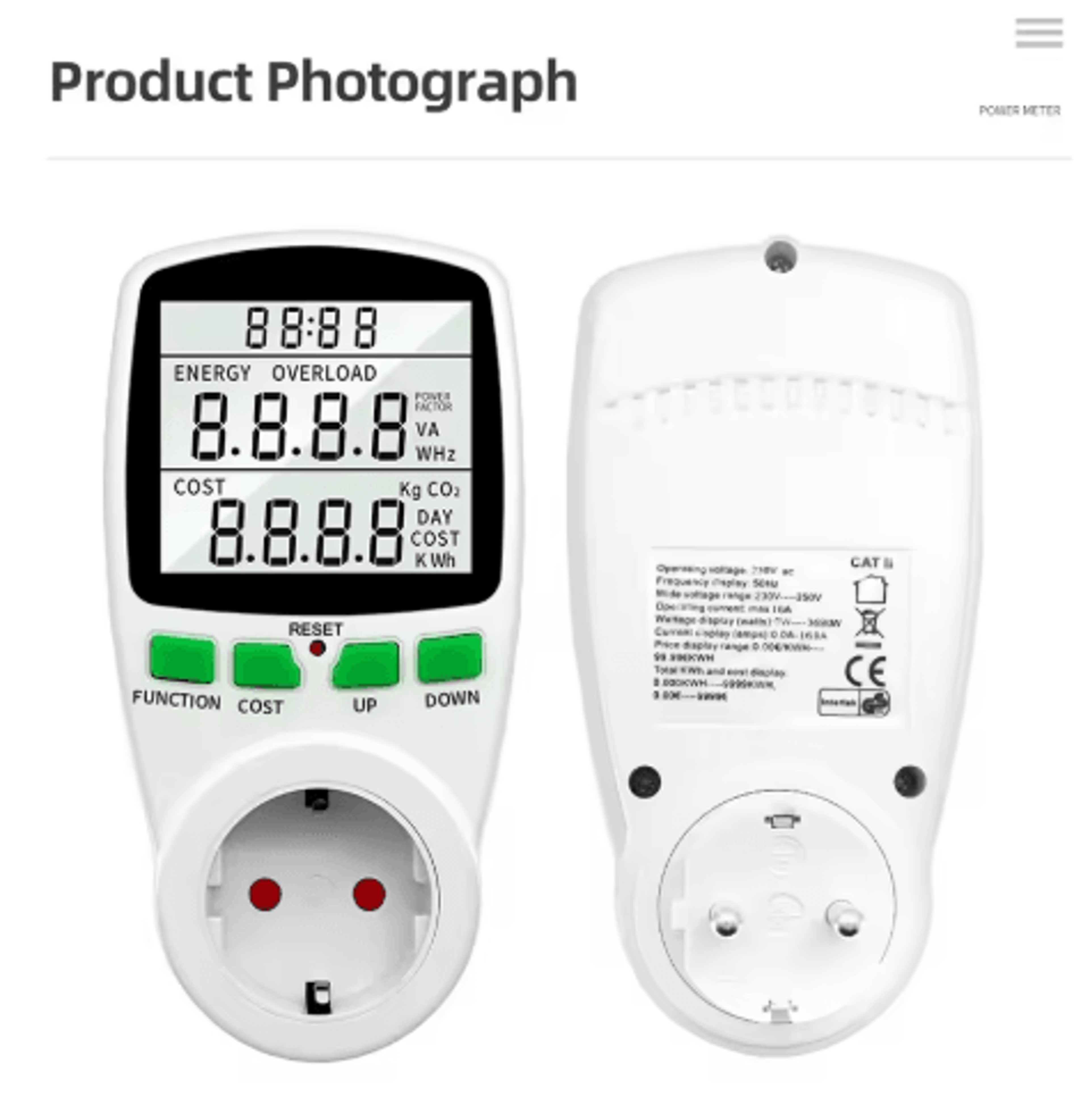 Digital Wattmeter Socket  LCD Electricity  Energy Usage Monitor 6
