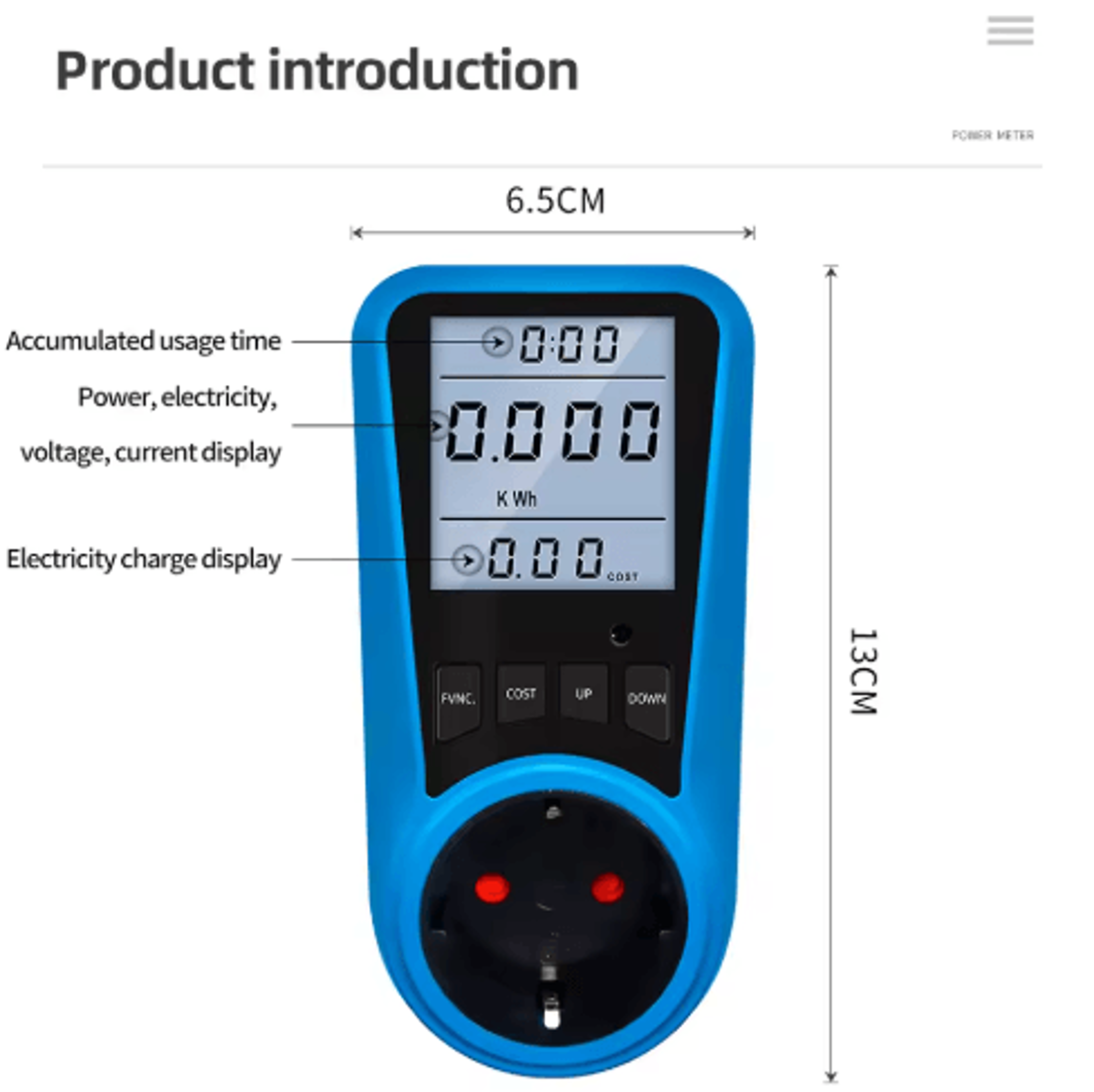 230V Digital Power Meter  AC Current Voltage  Energy Socket Analyzer 16