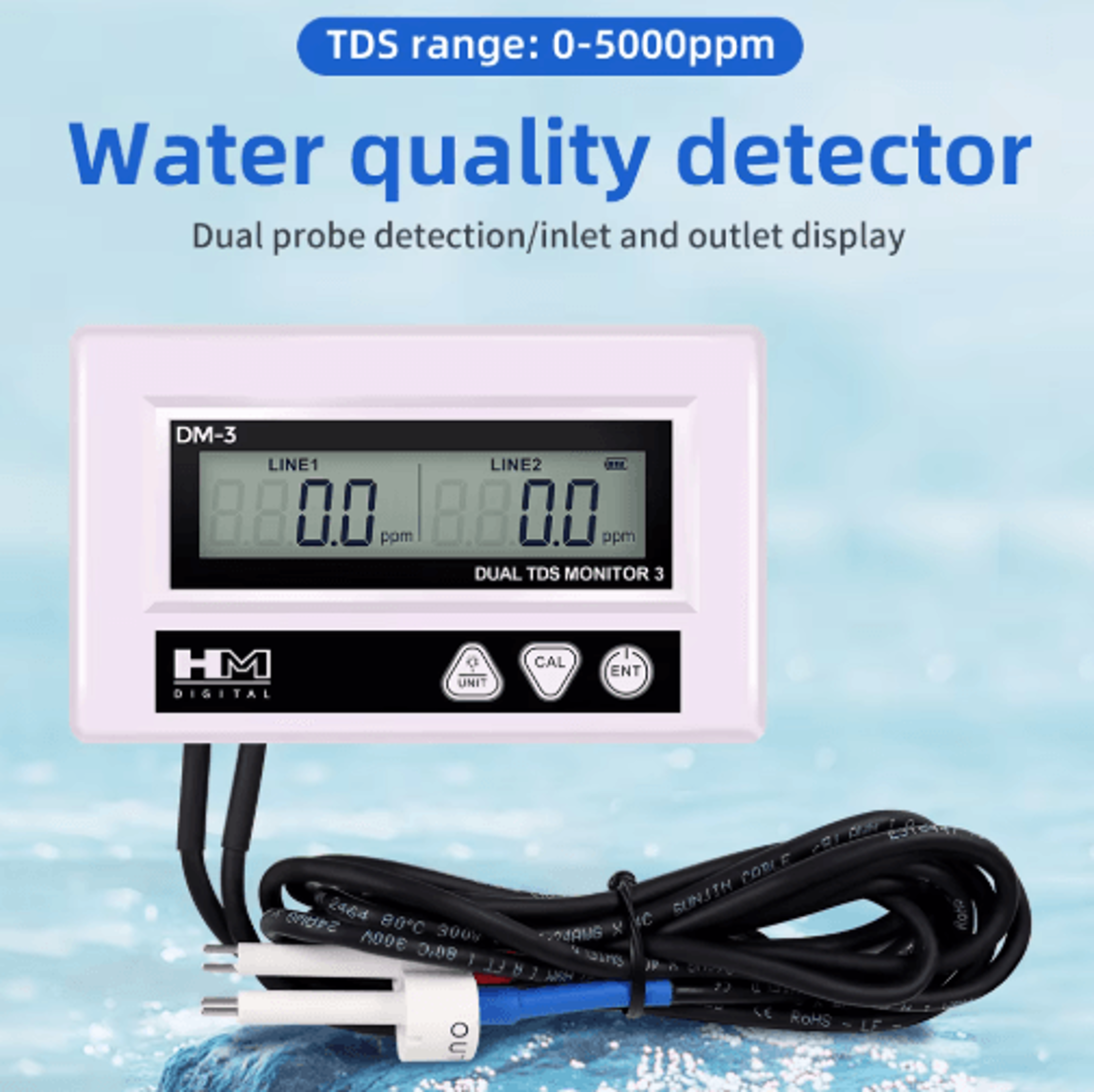 hm dm3 dual tds/ec meter – online water quality tester with dual probes
