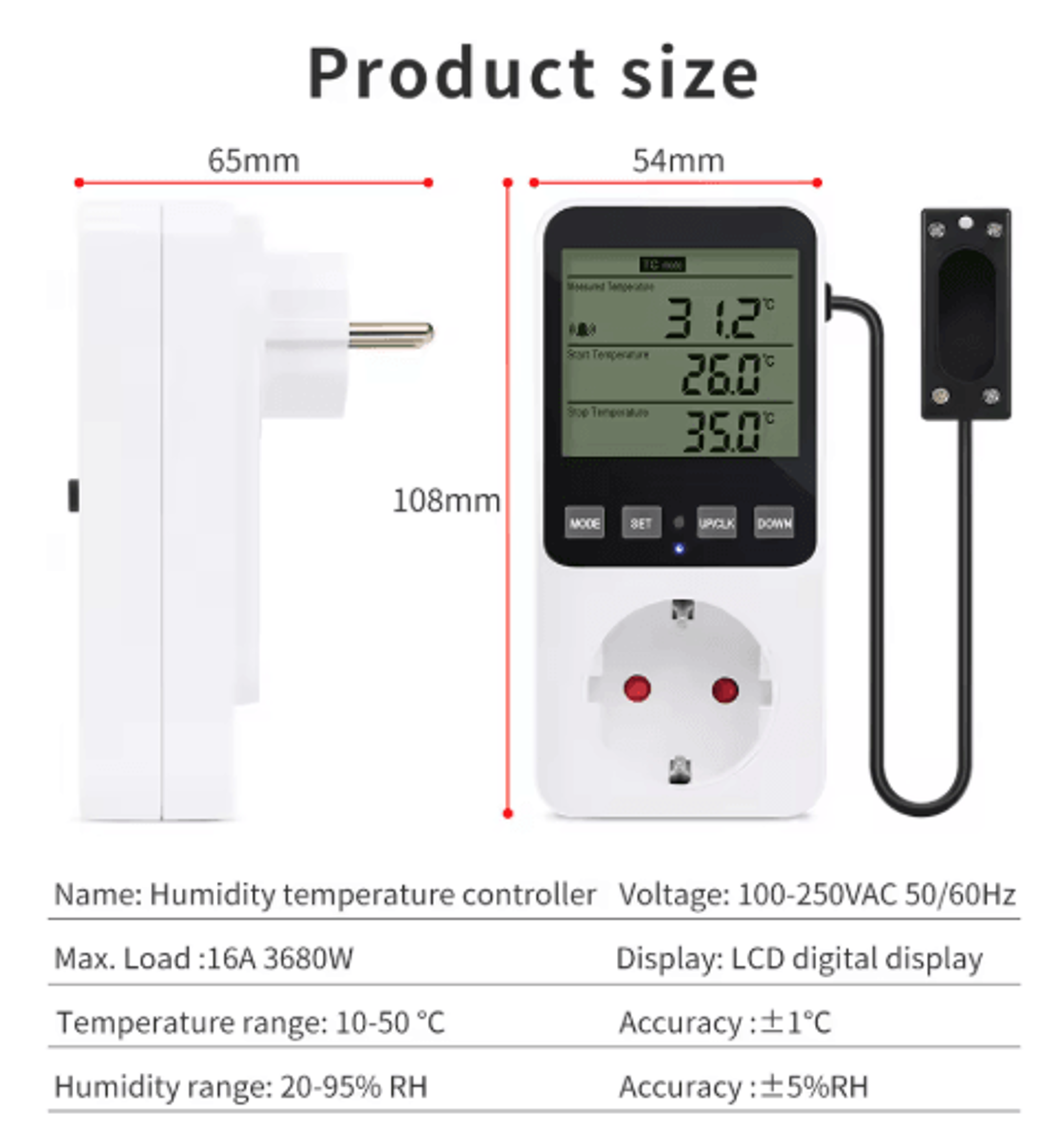 Digital Temperature  Humidity Controller  Thermostat Timer Socket With Sensor 5