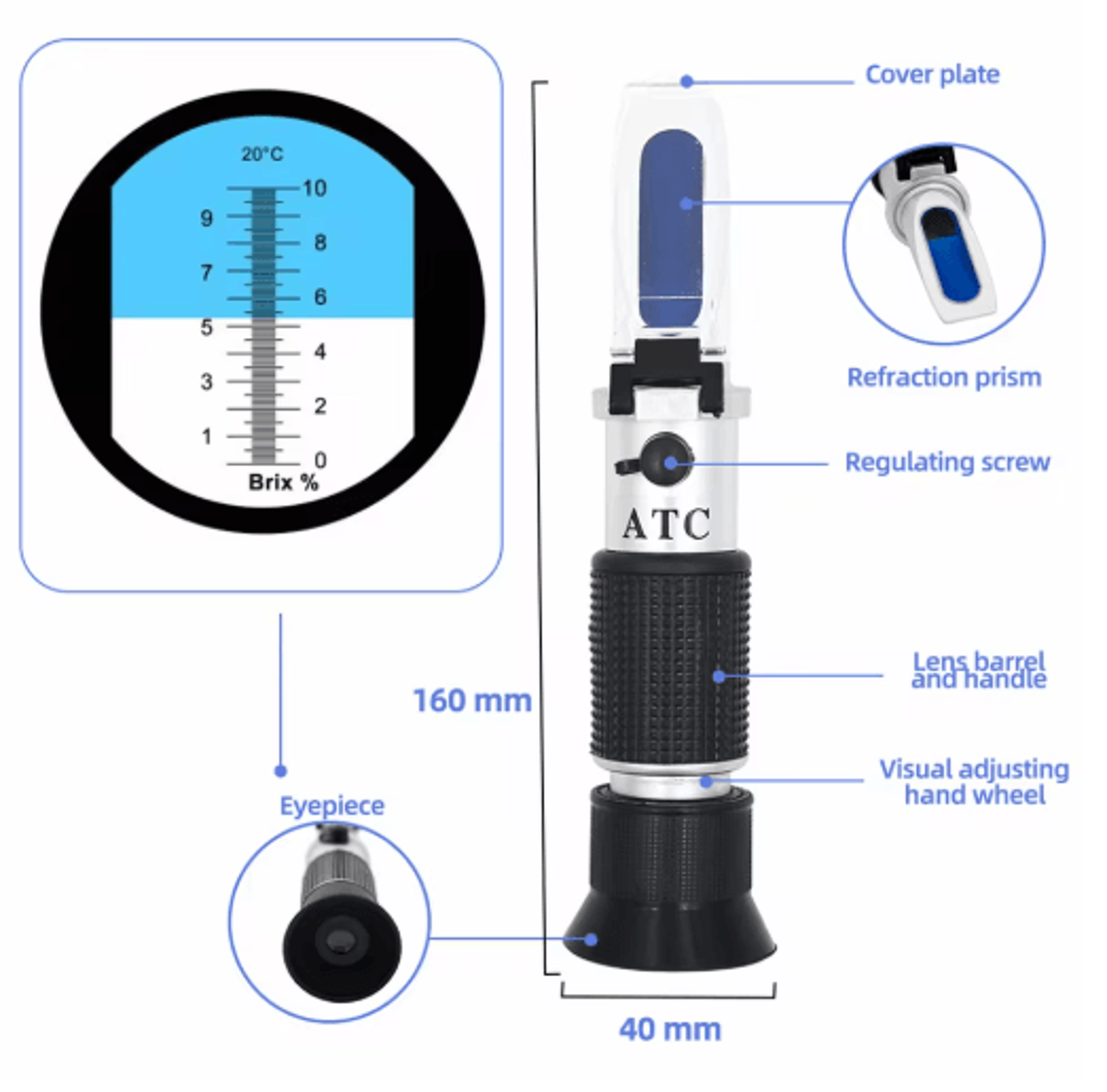 010 Brix Refractometer  Handheld Sugar Tester With ATC 6