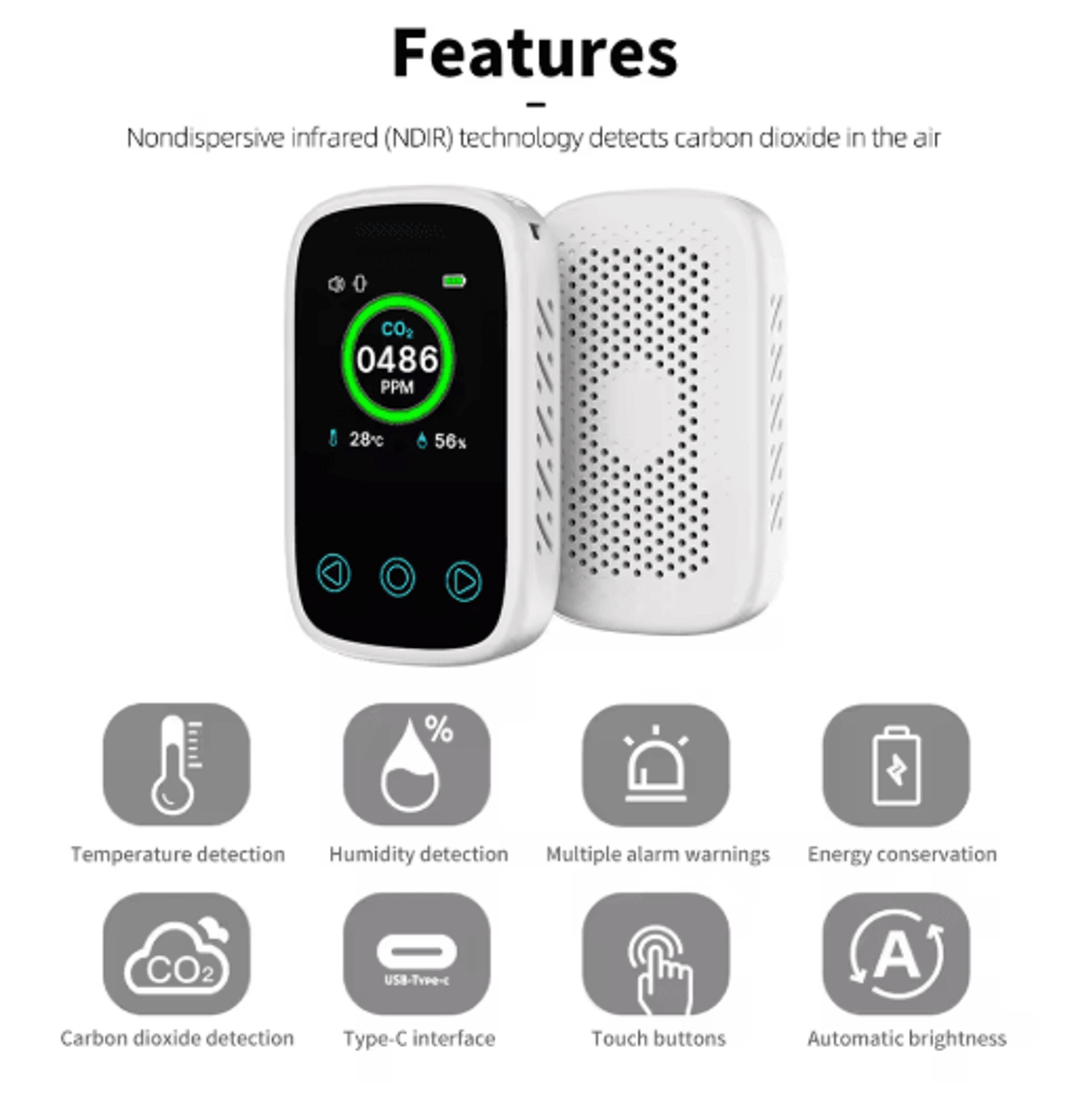 3in1 Air Quality Meter  NDIR CO2 Temperature  Humidity Monitor 8