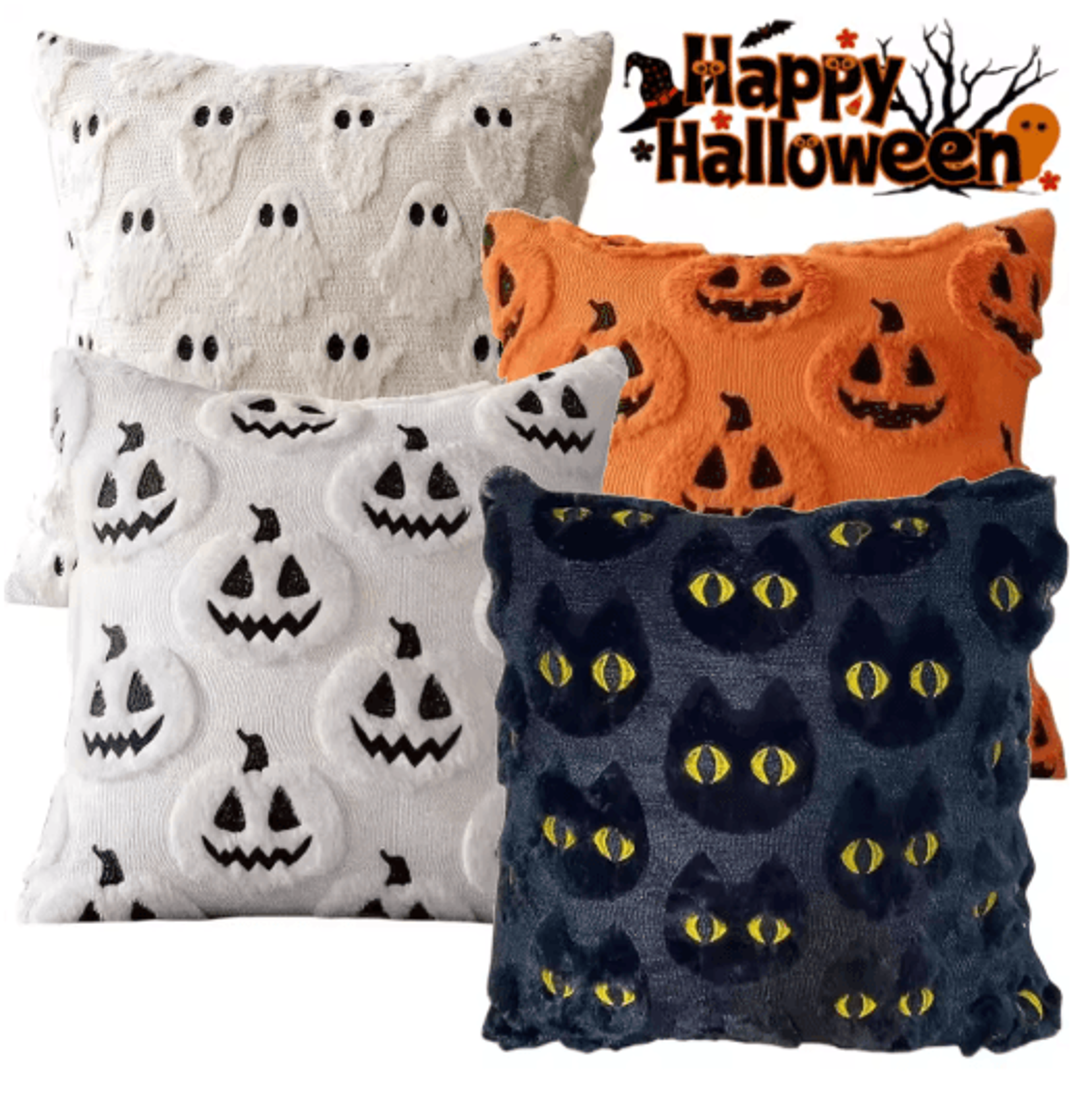 halloween ghost & pumpkin pillow cover – soft washable sofa decor