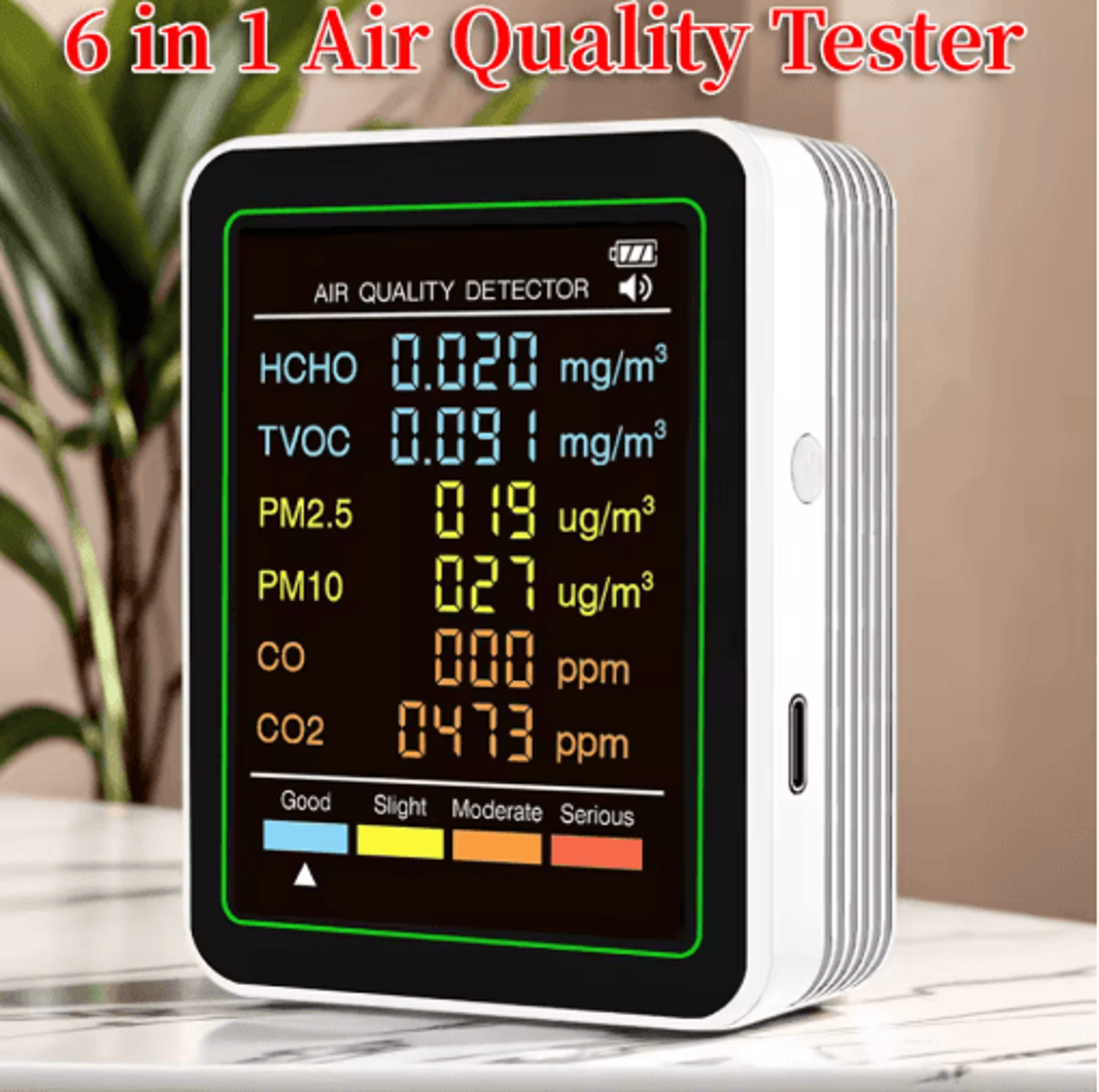 portable air quality monitor – co2, tvoc, hcho, pm2.5 & pm10 detector