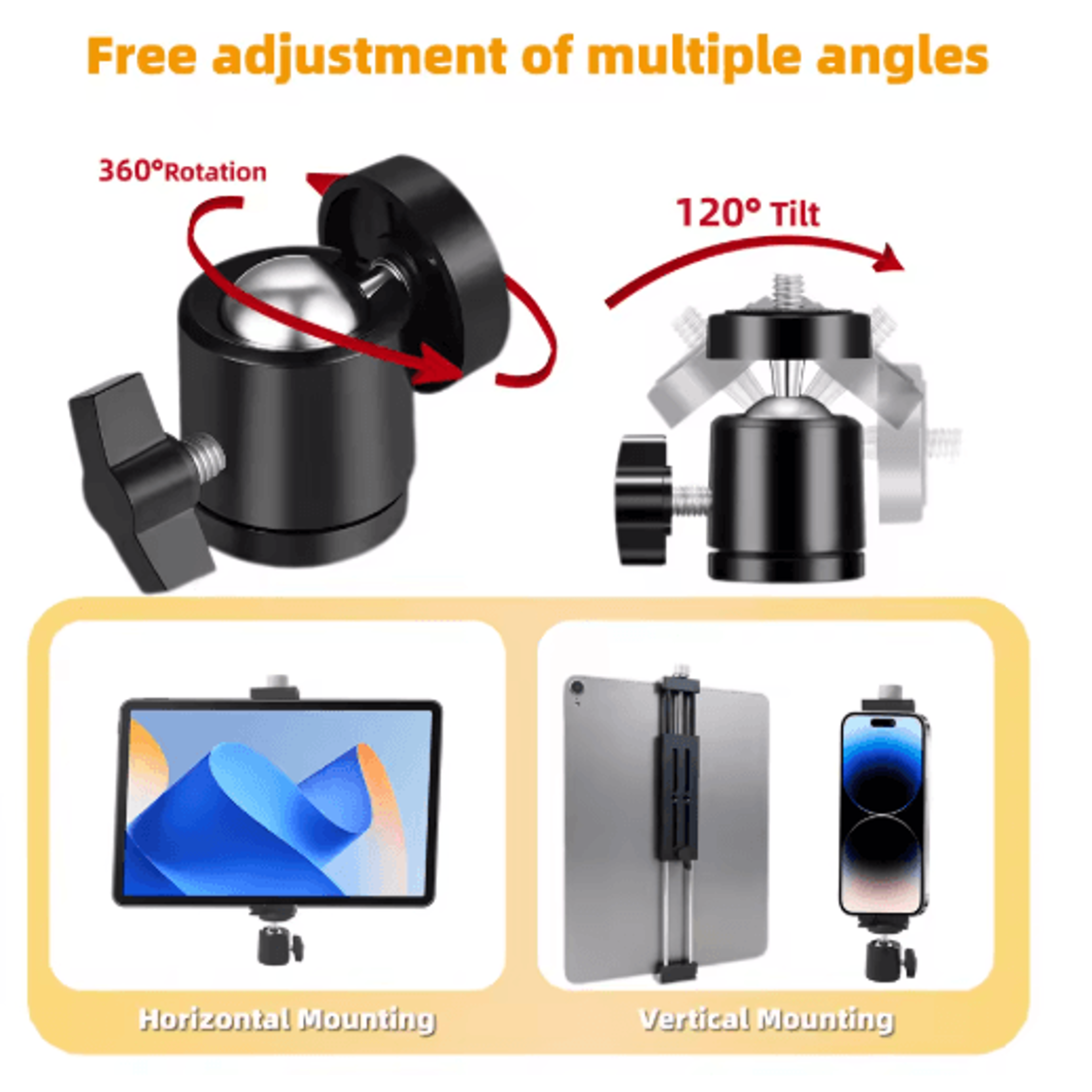 Aluminum Tablet Tripod Mount  Adjustable Holder With Ball Head For IPad  Tablets 4