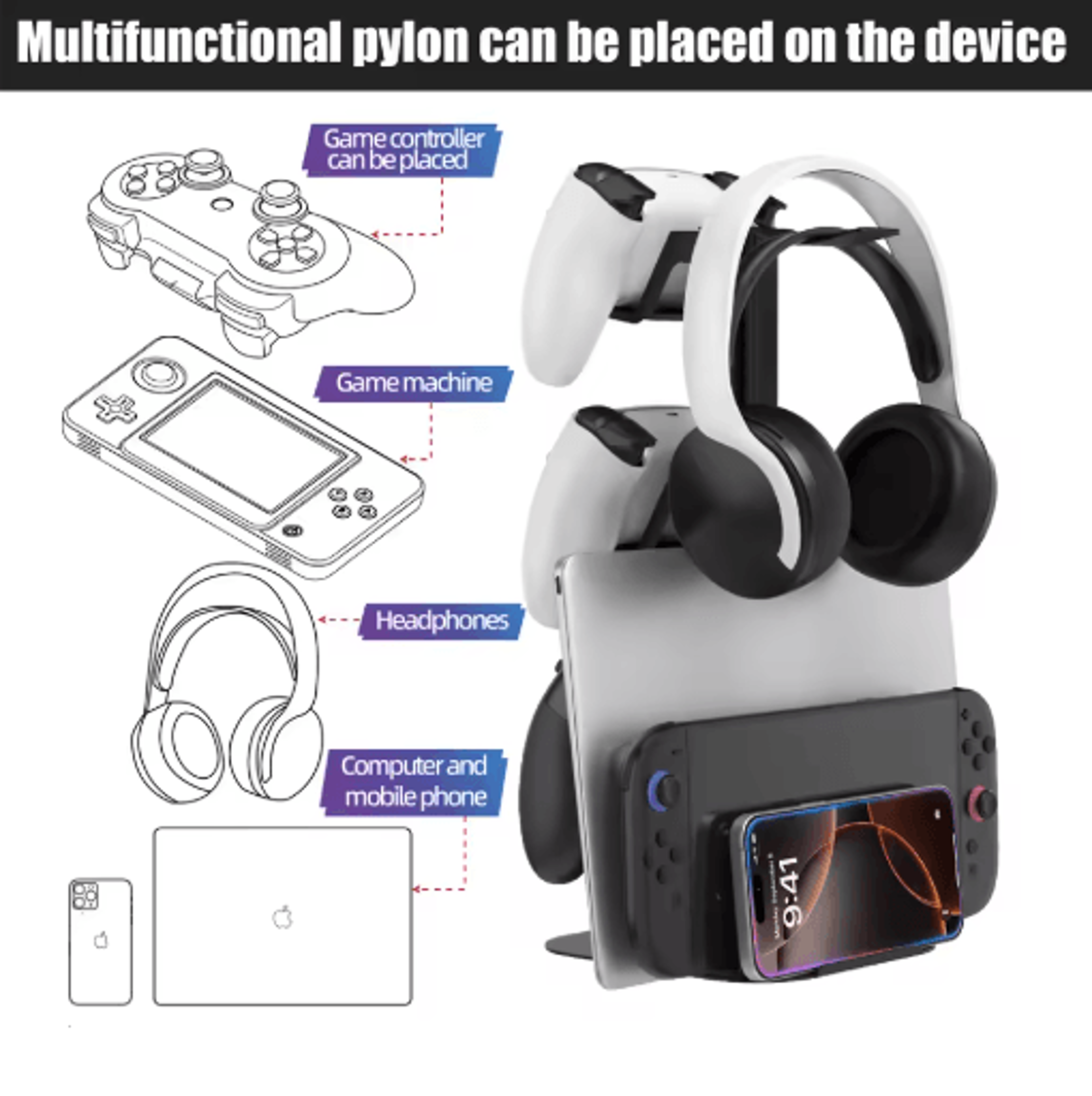3Layer Gaming Controller Holder  Aluminum Stand For Controllers Headphones  Devices 4