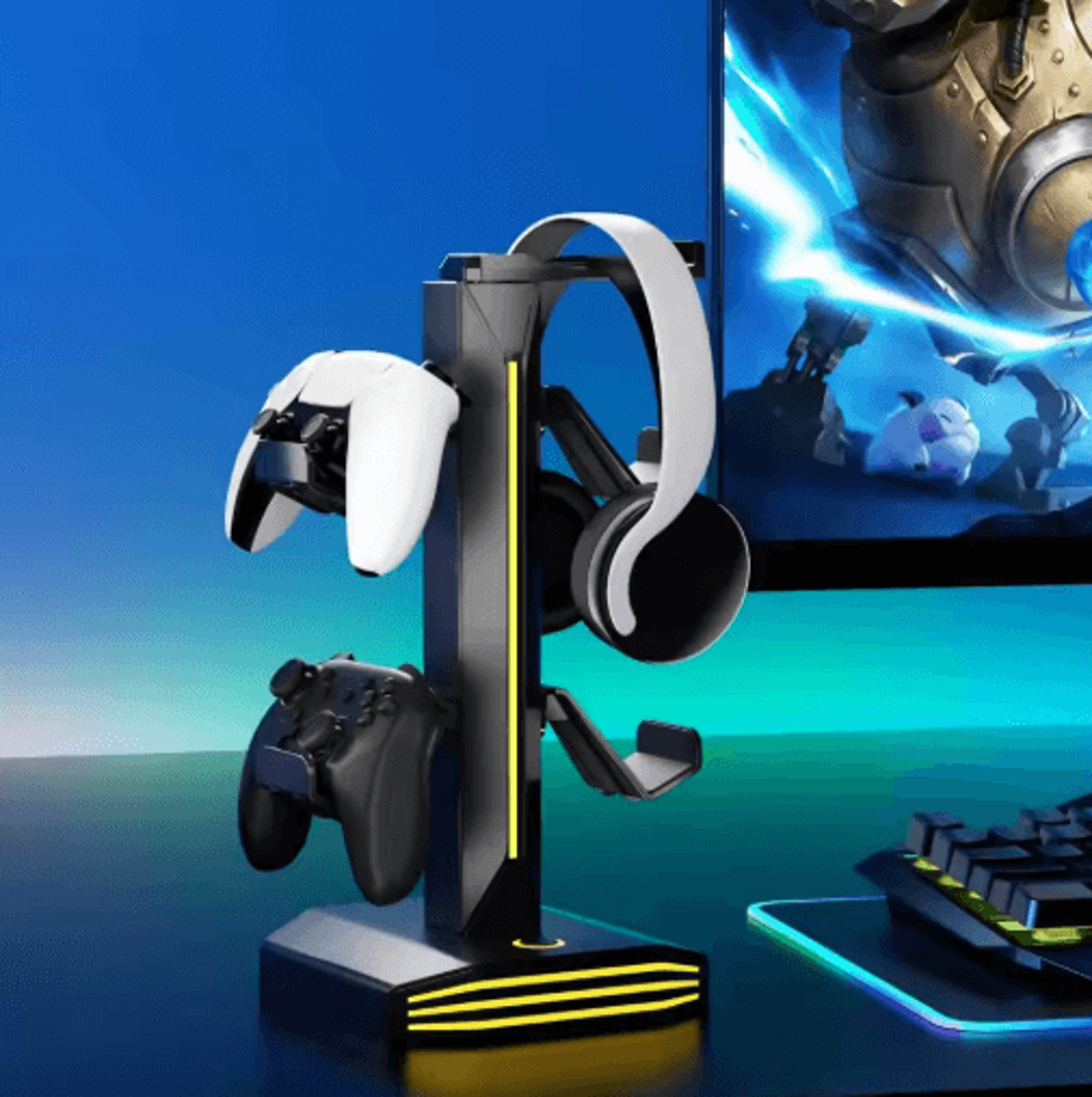 Rotatable Gaming Headset Stand  Desk Controller Holder With USB  TypeC Ports 3