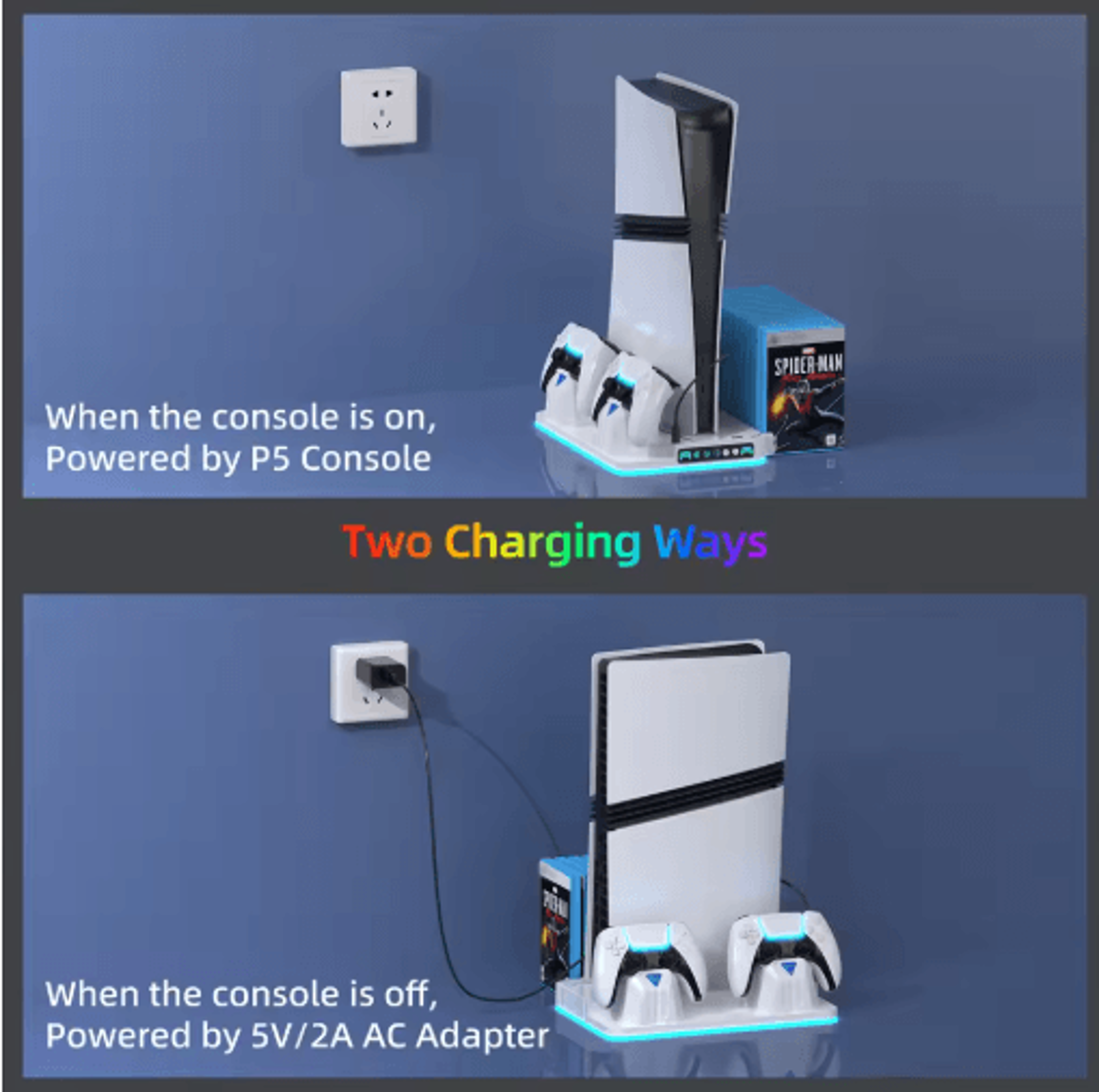 PS5 Cooling  Charging Stand  Dual Controller Dock With RGB  Game Storage 3