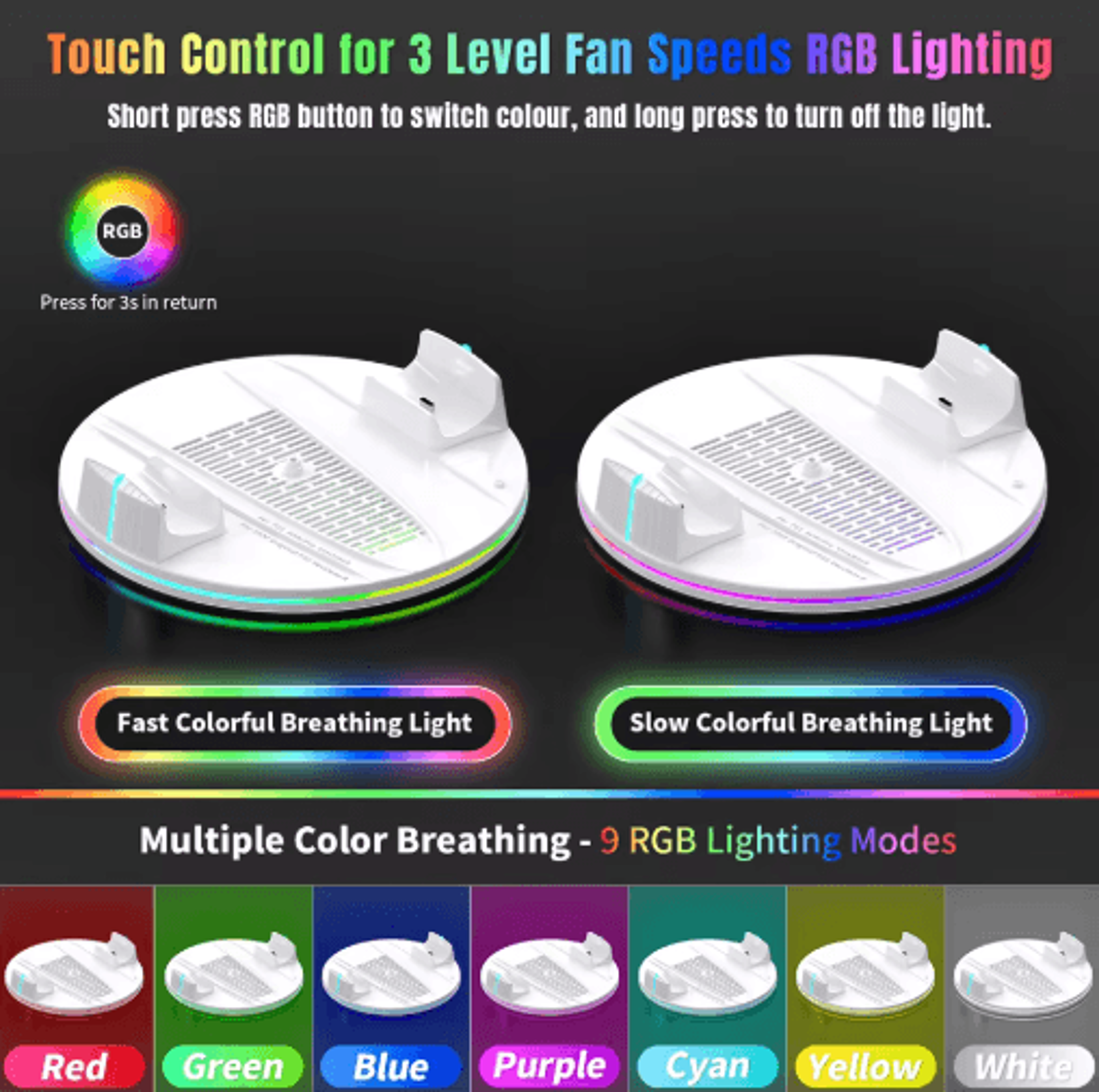 PS5 Cooling  Charging Stand  Dual Controller Dock With RGB  Headphone Hook 5
