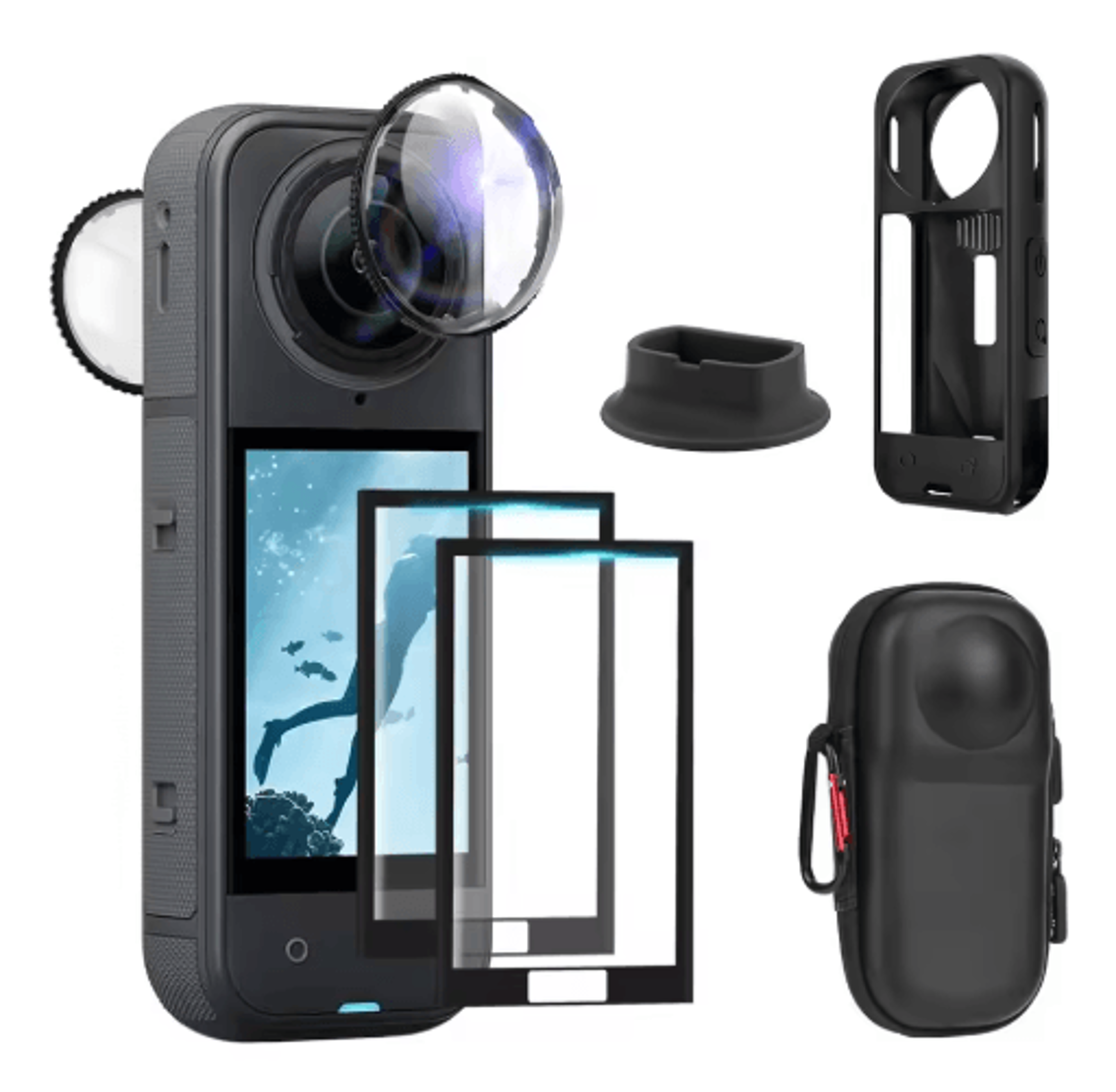 insta360 x5 accessories kit – carry case, silicone cover, lens guards & screen protector