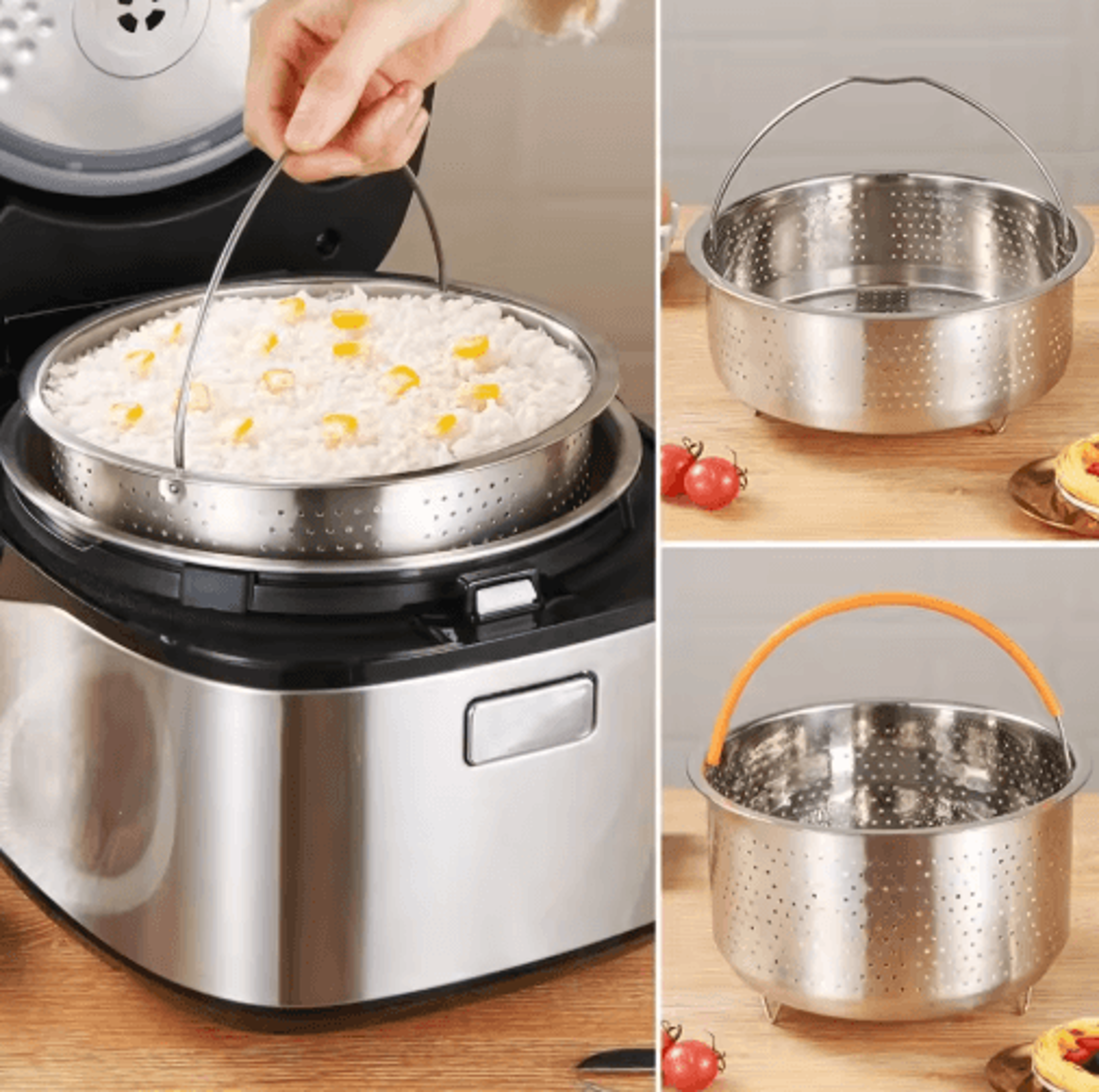 Stainless Steel Steamer Basket  Cooker Insert With Silicone Handle 11