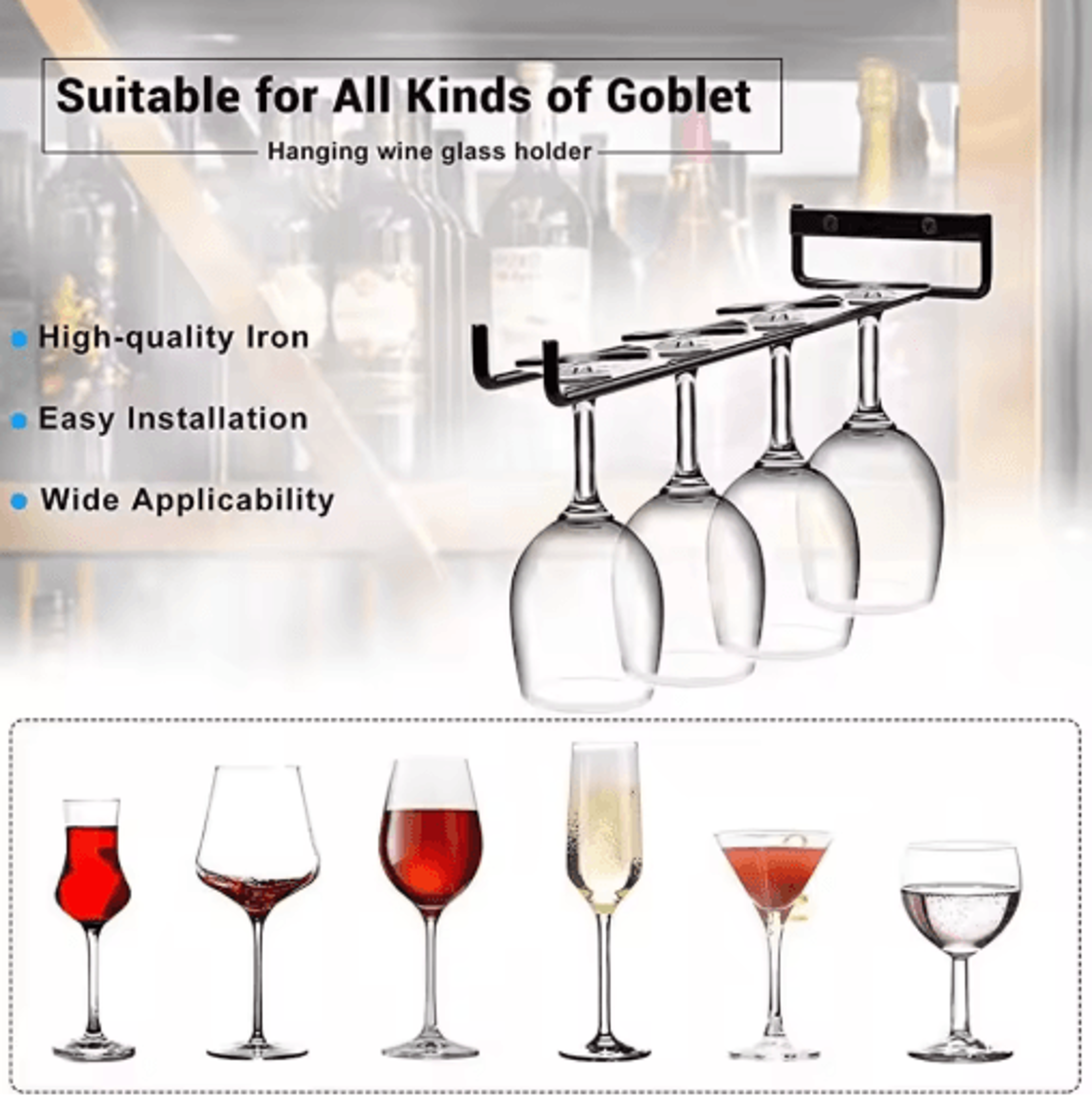 WallMounted Wine Glass Holder  SpaceSaving Stemware Hanging Rack 5