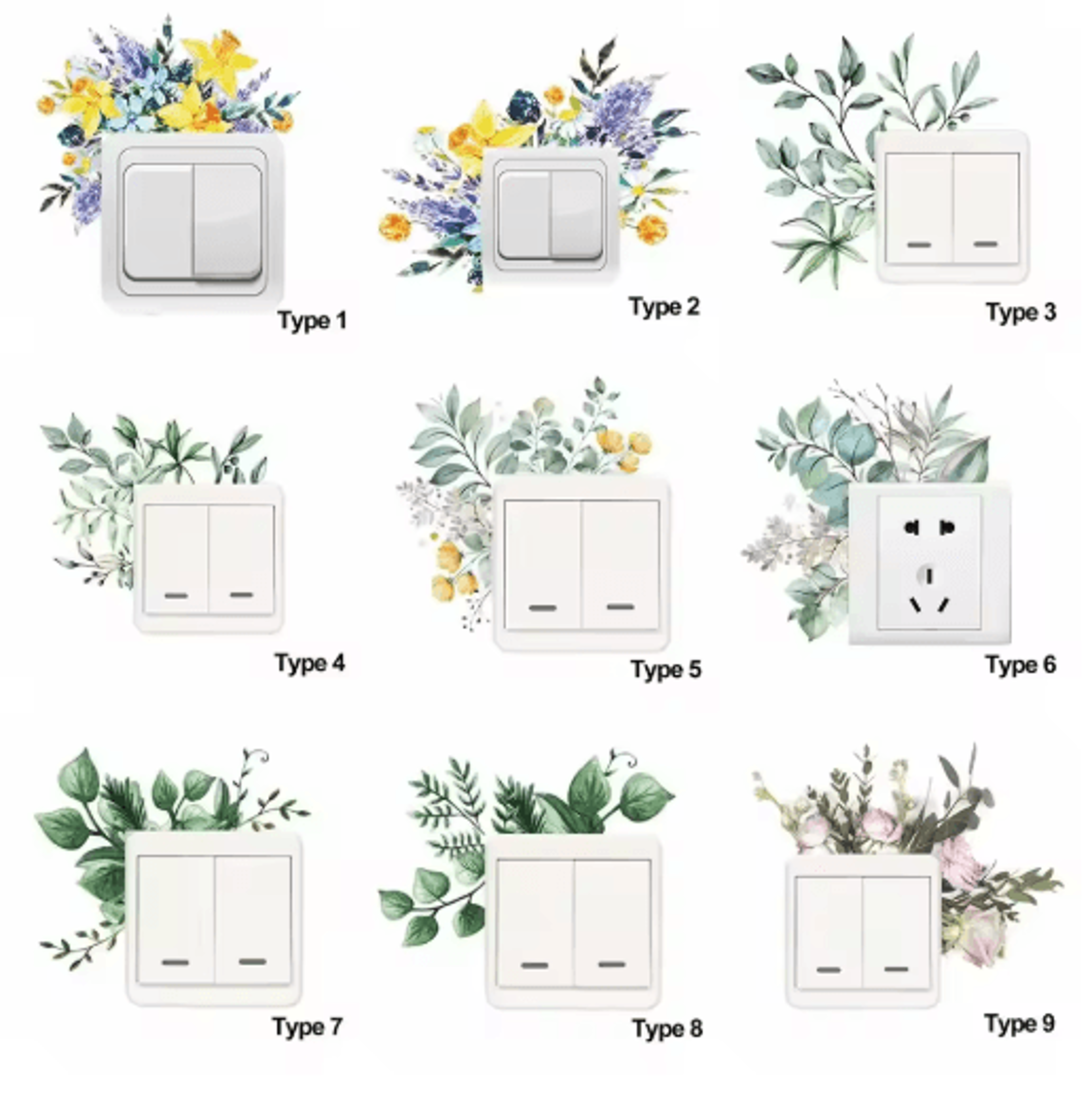 Nordic Floral Wall Decals  Greenery  Flower Switch Stickers 18